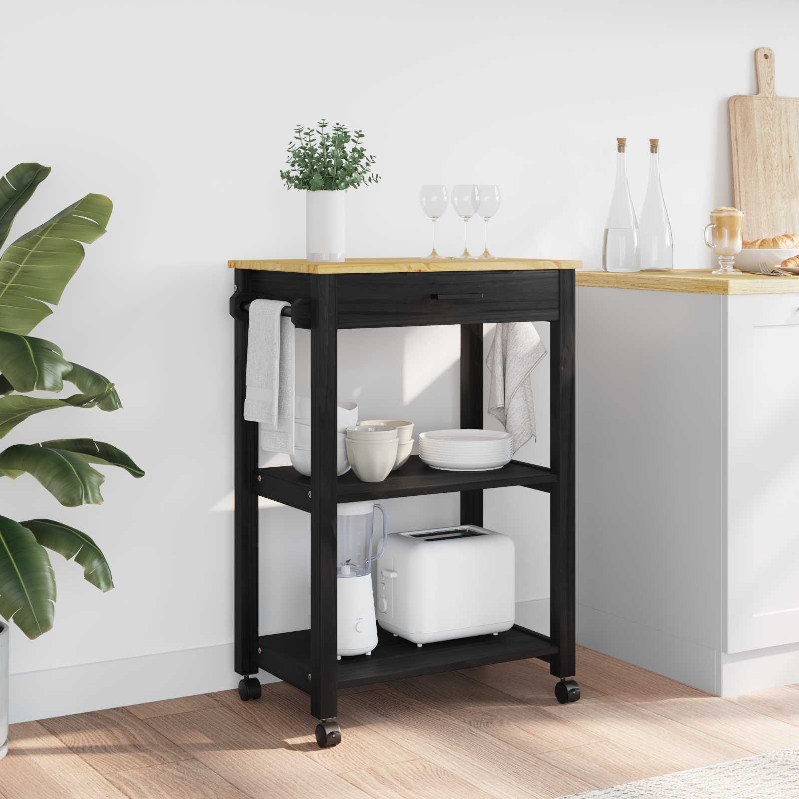 Konyhai kocsi egyszínű fekete 88,5 x 40 x 60 cm