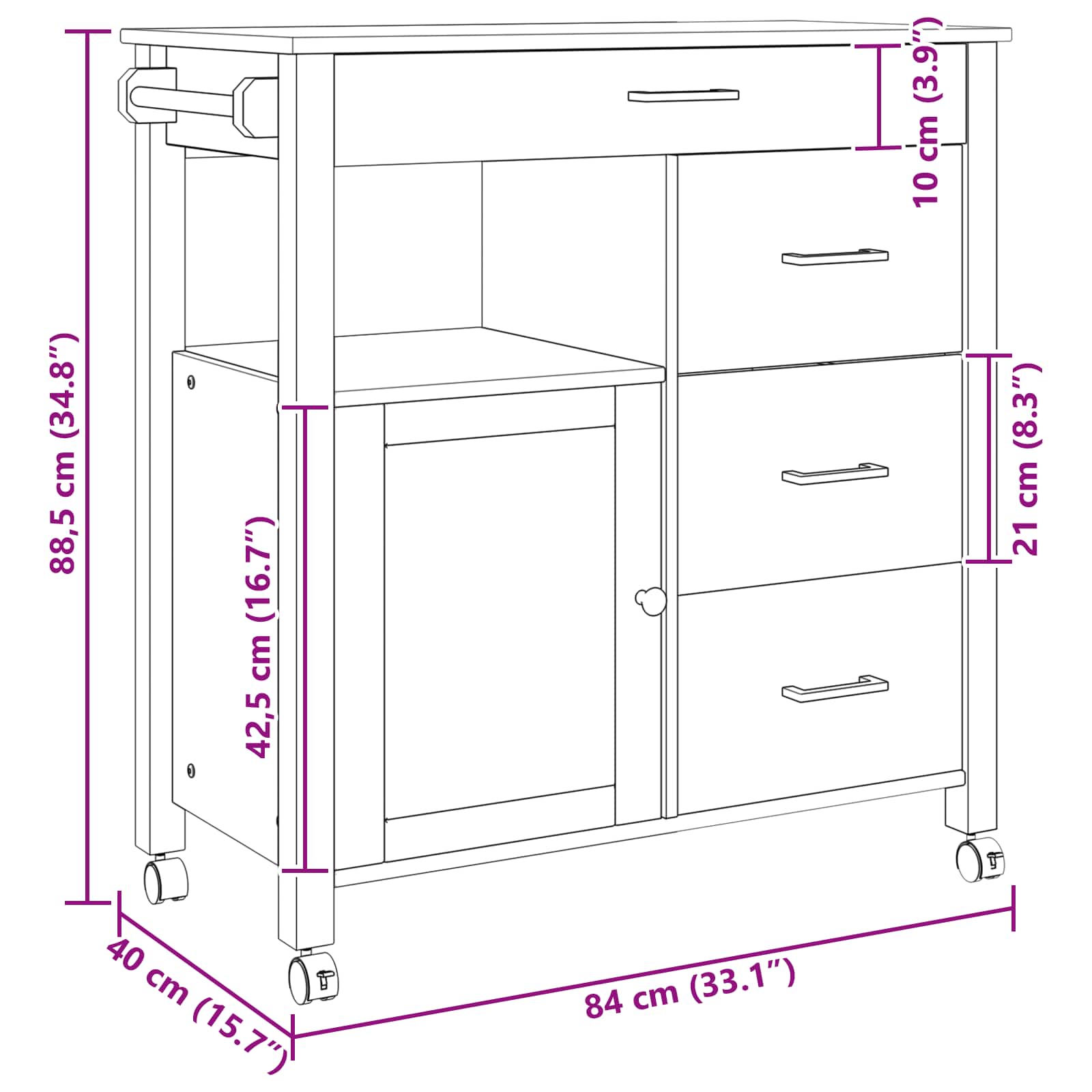 Konyhai kocsi egyszínű fekete