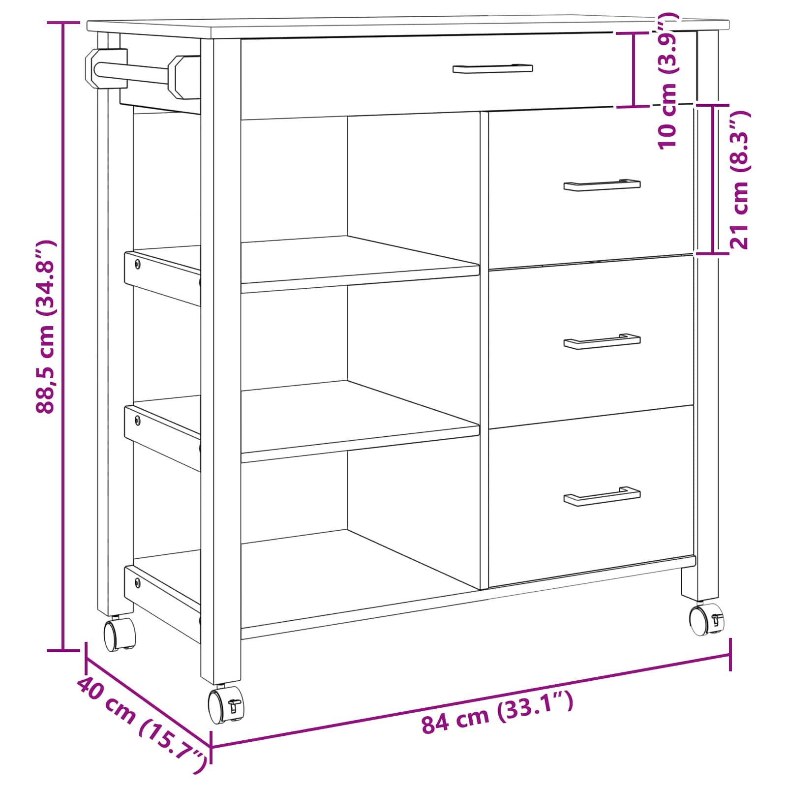 Konyhai kocsi fekete
