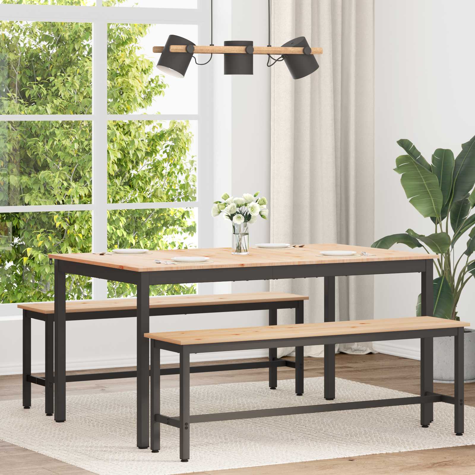 Étkezőasztal természetes 150 x 90 x 75 cm tömör fenyőfa