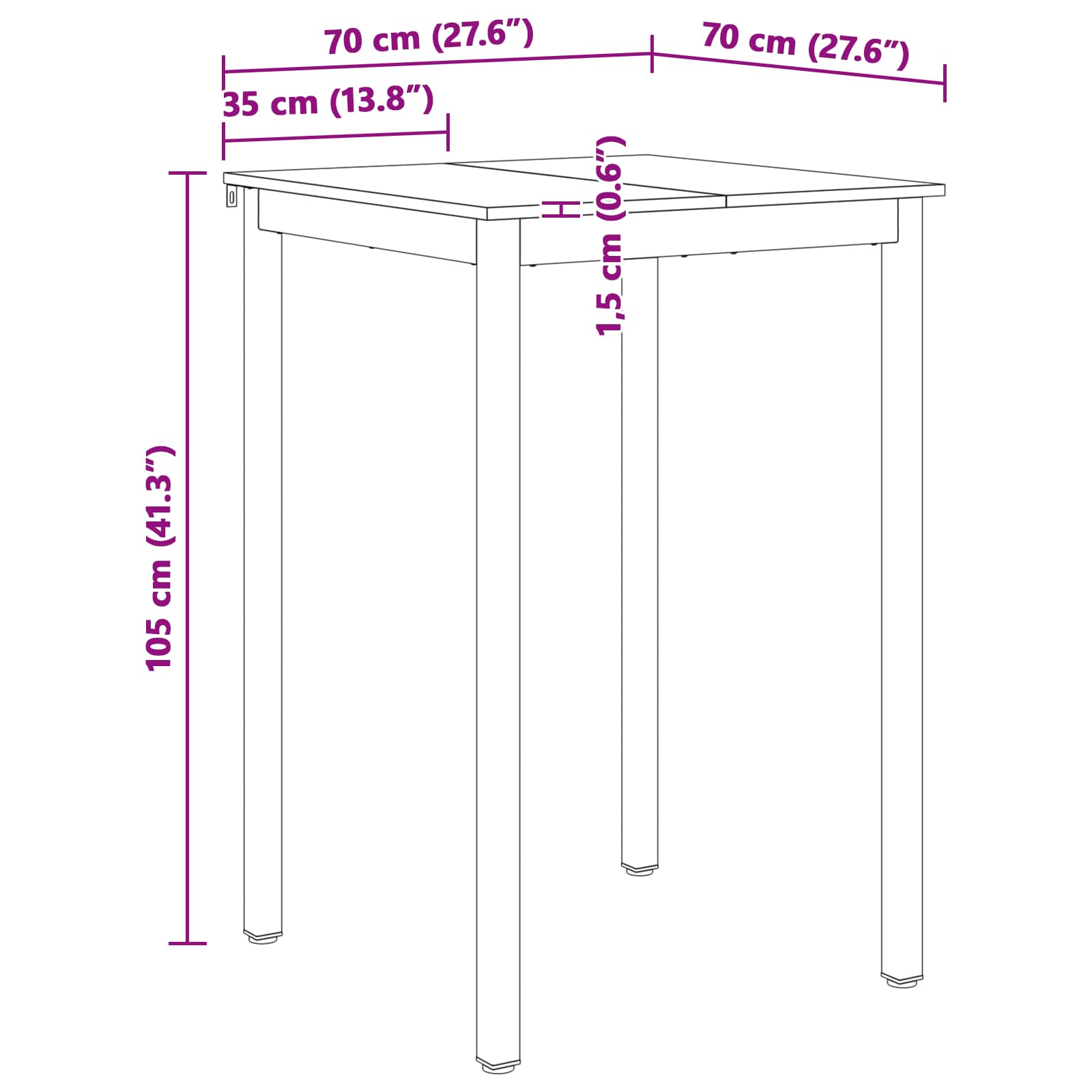 Bárasztal fehér 110 x 55 x 105 cm tömör fenyőfa