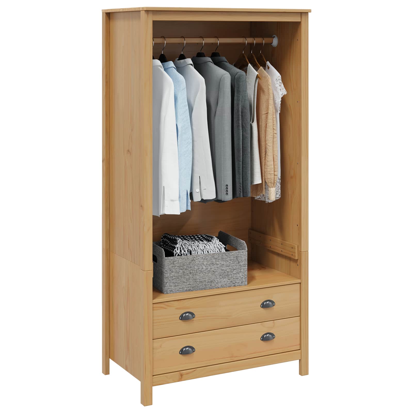 Ruhásszekrény fiókkal méz barna 84 x 50 x 170 cm tömör fenyőfa