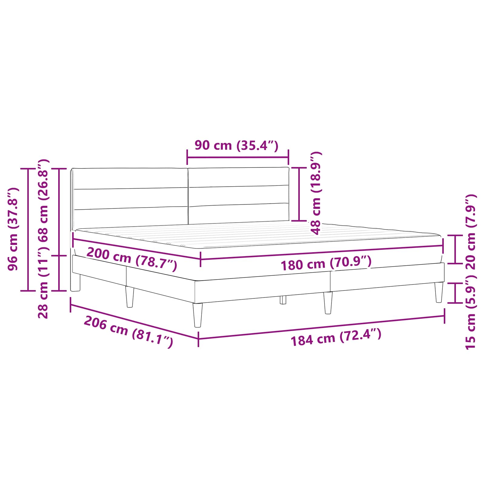 Ágykeret fekete 180 x 200 cm poliészter
