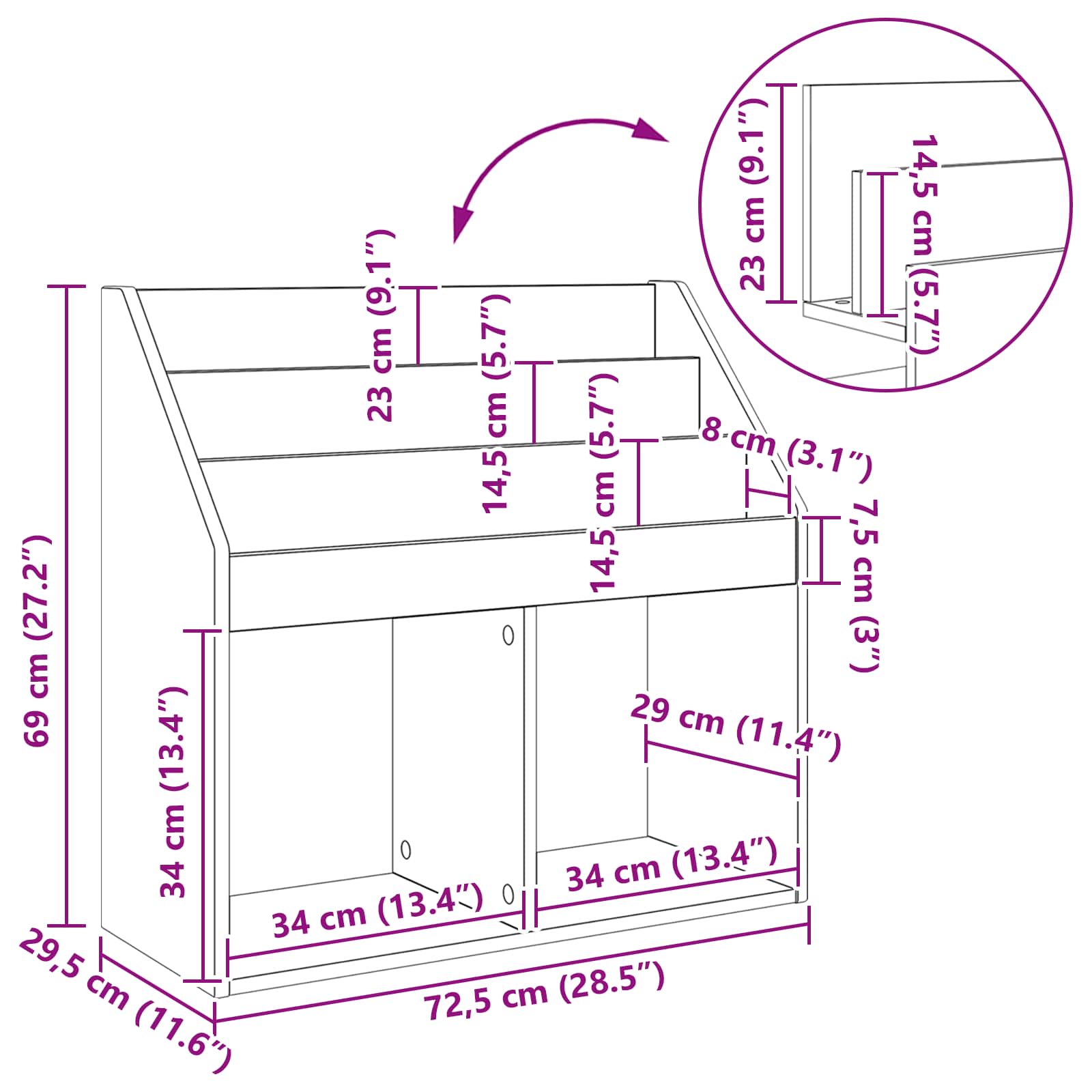 Gyerek könyvespolc artisan tölgy 72,5 x 29,5 x 69 cm faanyag