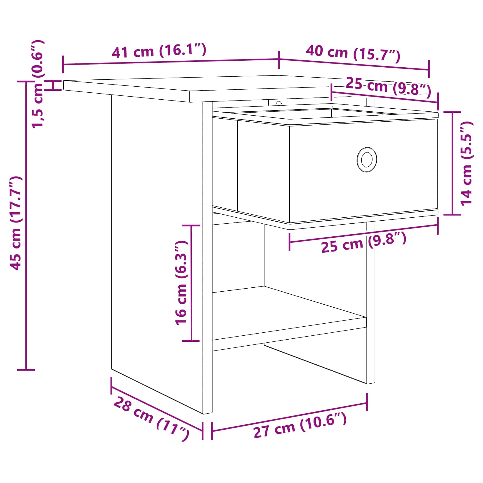 Éjjeli asztal fiókkal 2 pcs fehér 41 x 40 x 45 cm faanyag