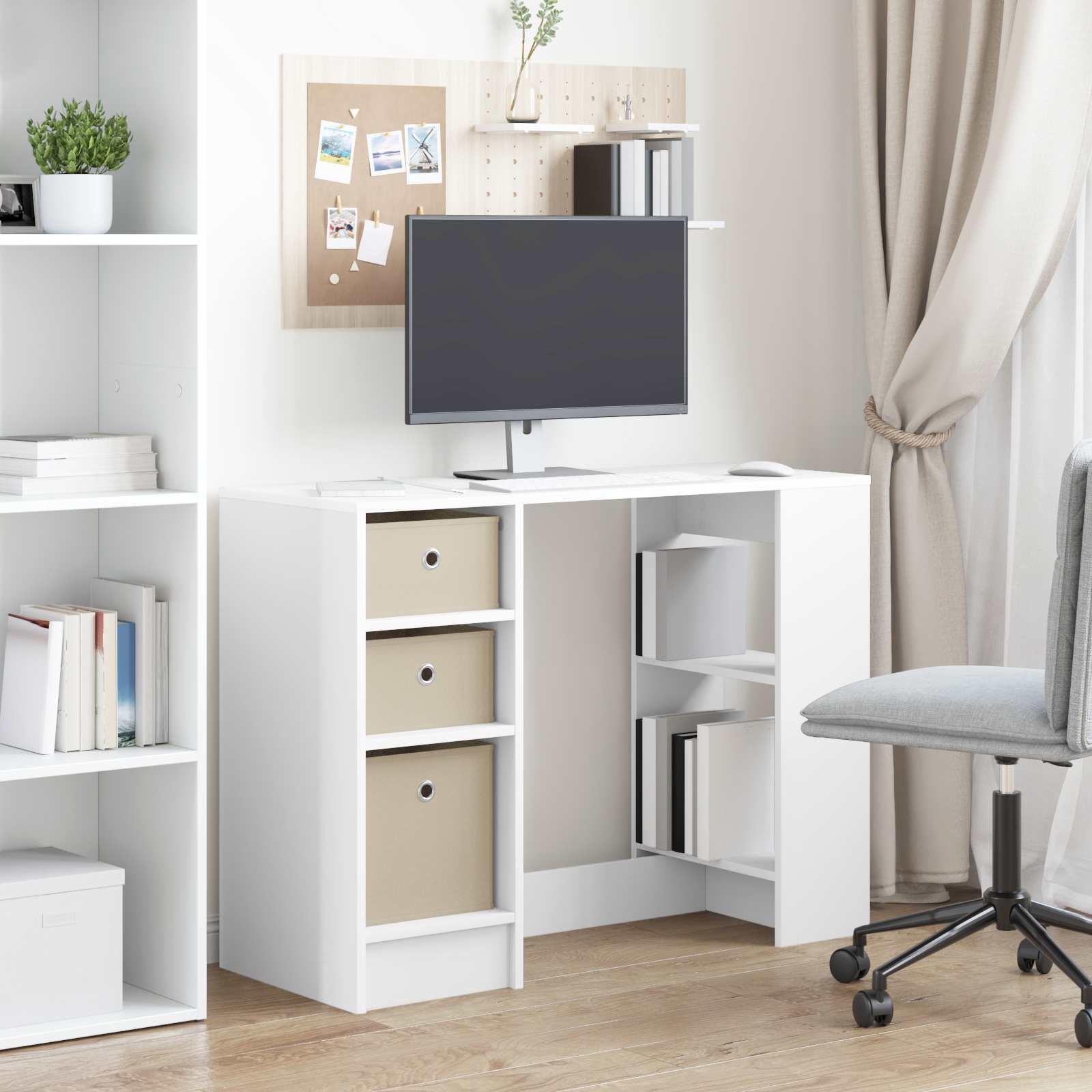 Asztal fiókkal polcokkal fehér 100 x 40 x 75 cm faanyag