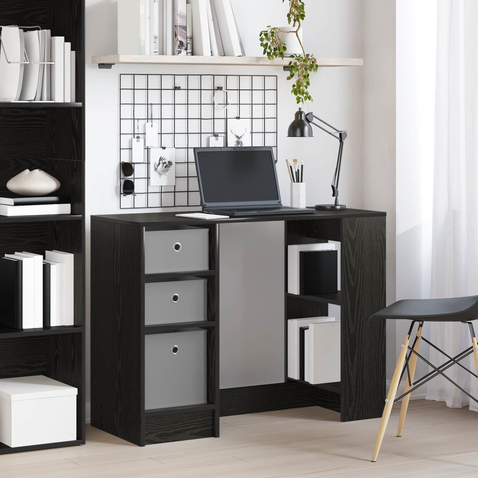 Asztal fiókkal polcokkal fekete tölgy 100 x 40 x 75 cm faanyag