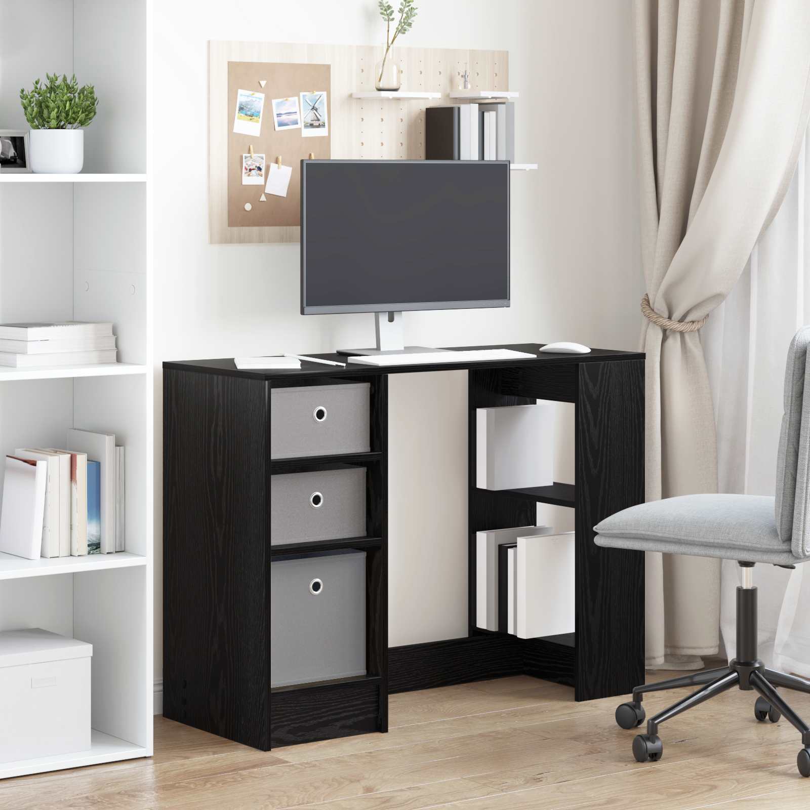 Asztal fiókkal polcokkal fekete tölgy 100 x 40 x 75 cm faanyag