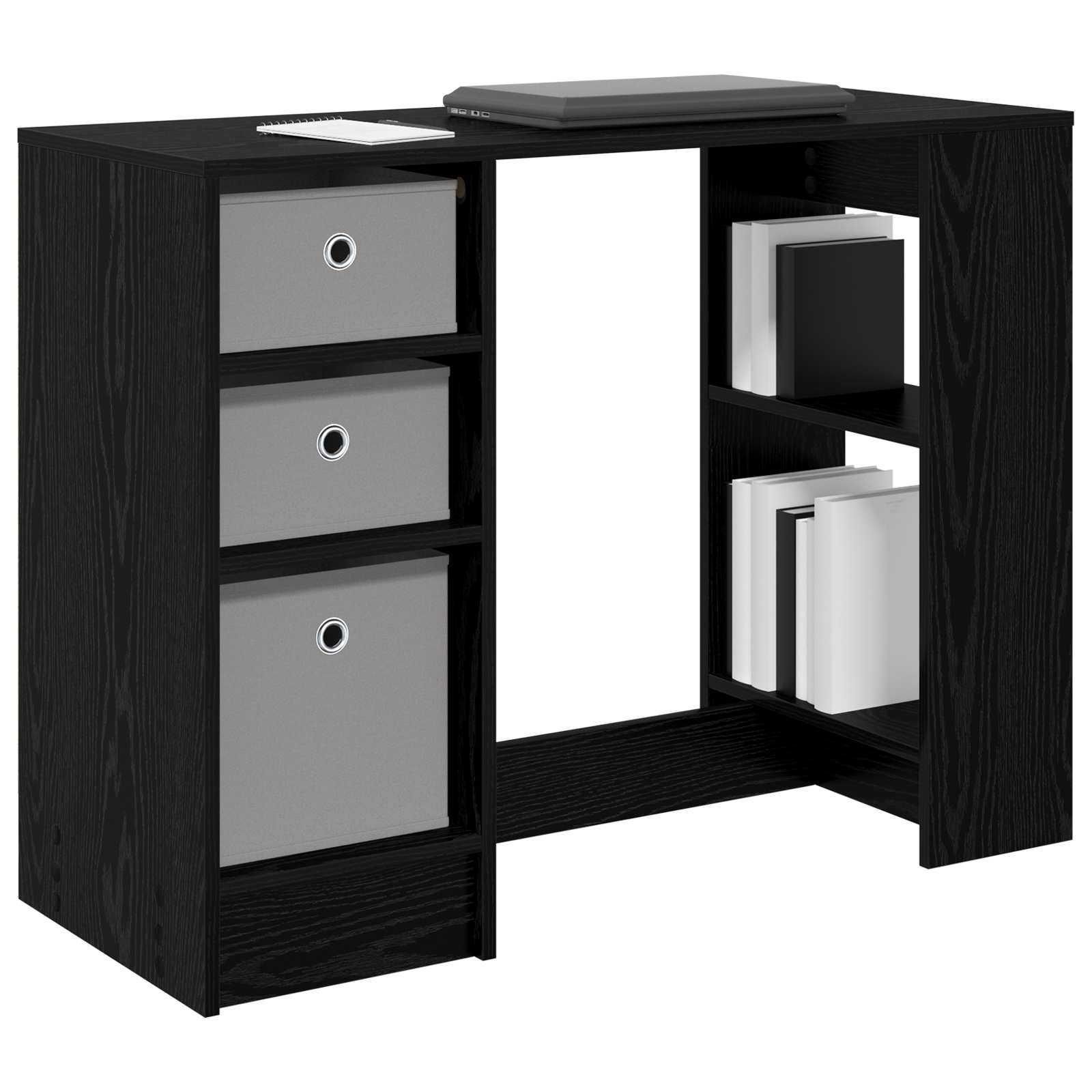 Asztal fiókkal polcokkal fekete tölgy 100 x 40 x 75 cm faanyag