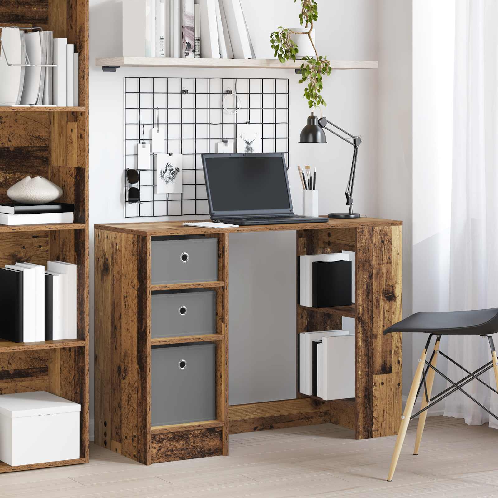 Asztal fiókkal polcokkal öreg fa 100 x 40 x 75 cm faanyag