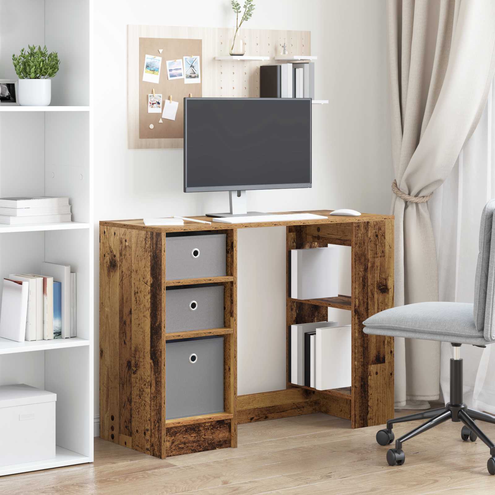 Asztal fiókkal polcokkal öreg fa 100 x 40 x 75 cm faanyag