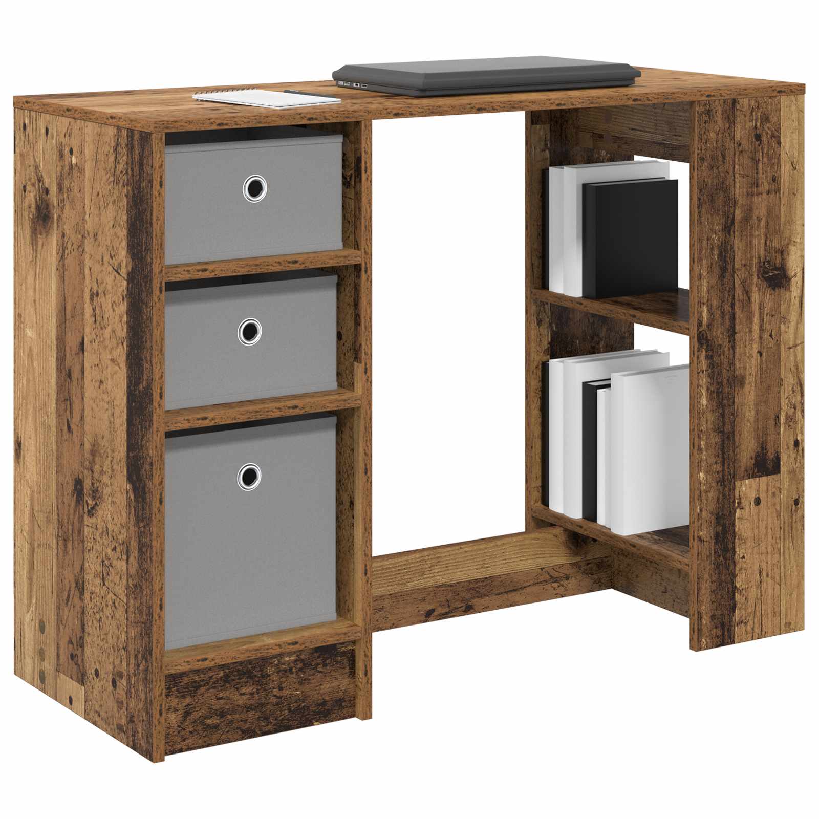 Asztal fiókkal polcokkal öreg fa 100 x 40 x 75 cm faanyag