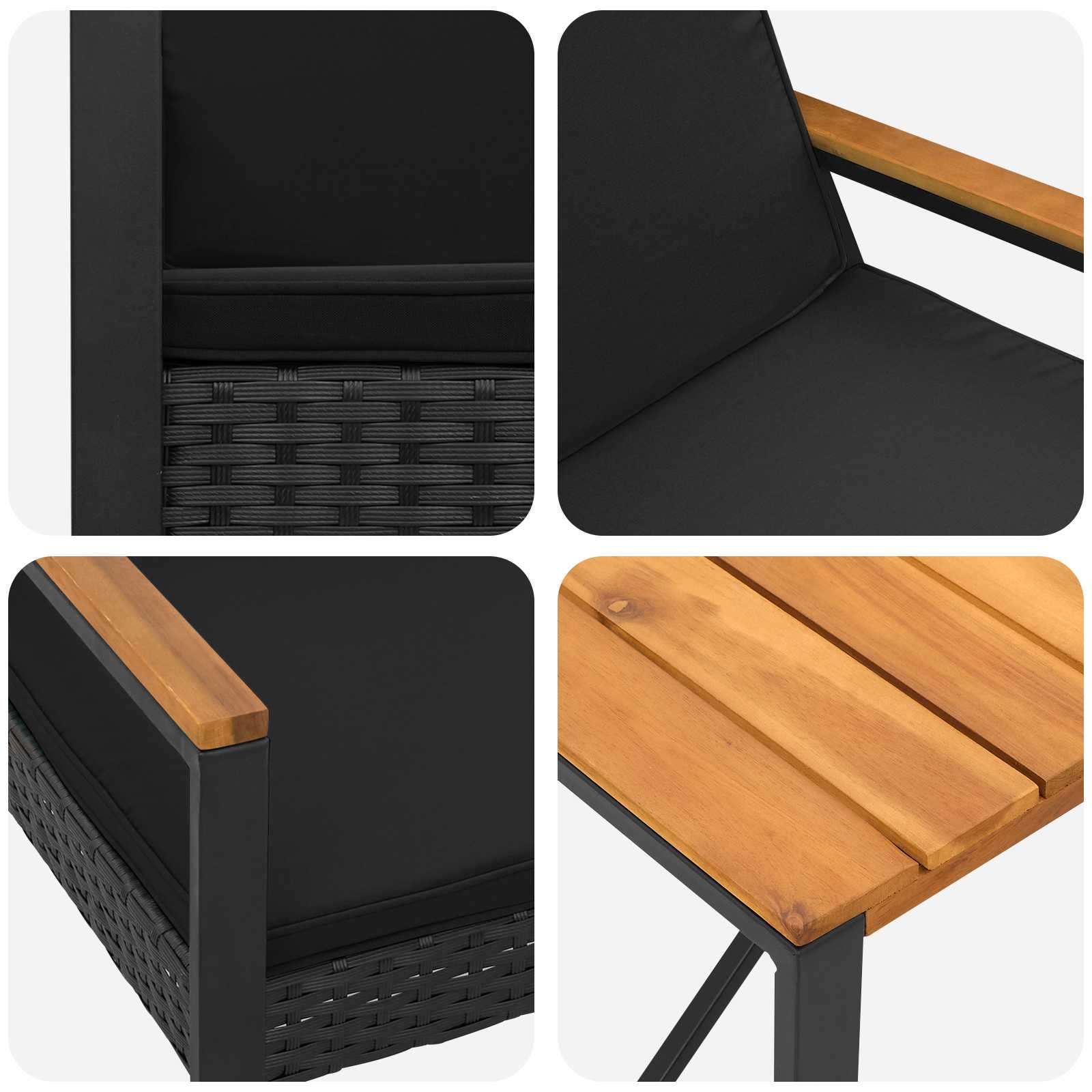 Kültéri bútor szett párnával 4 pcs fekete polirattan