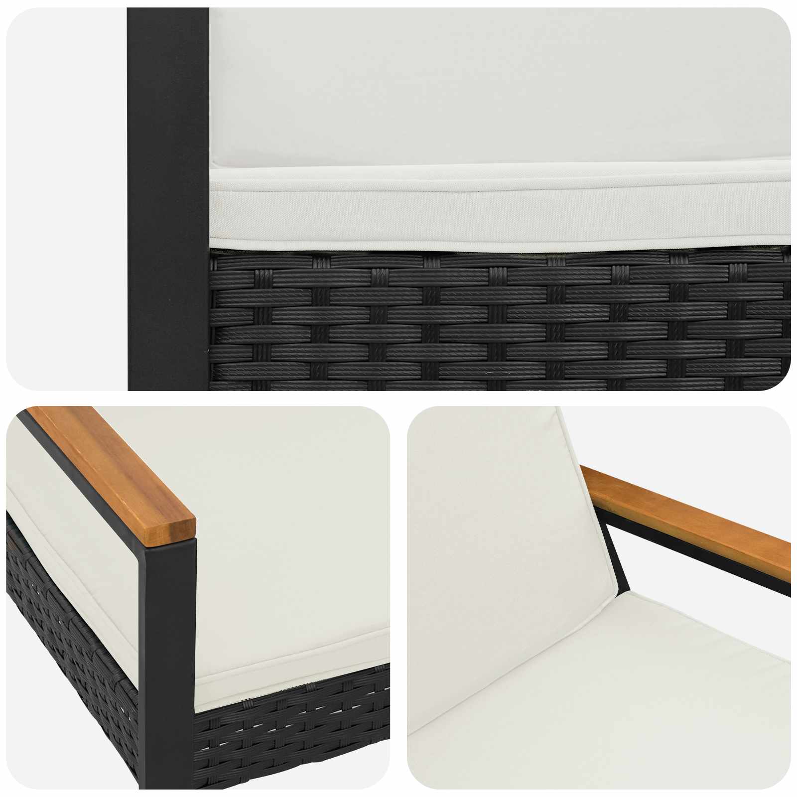 Kerti pad fekete és krémfehér 107 x 61 x 80 cm polirattan