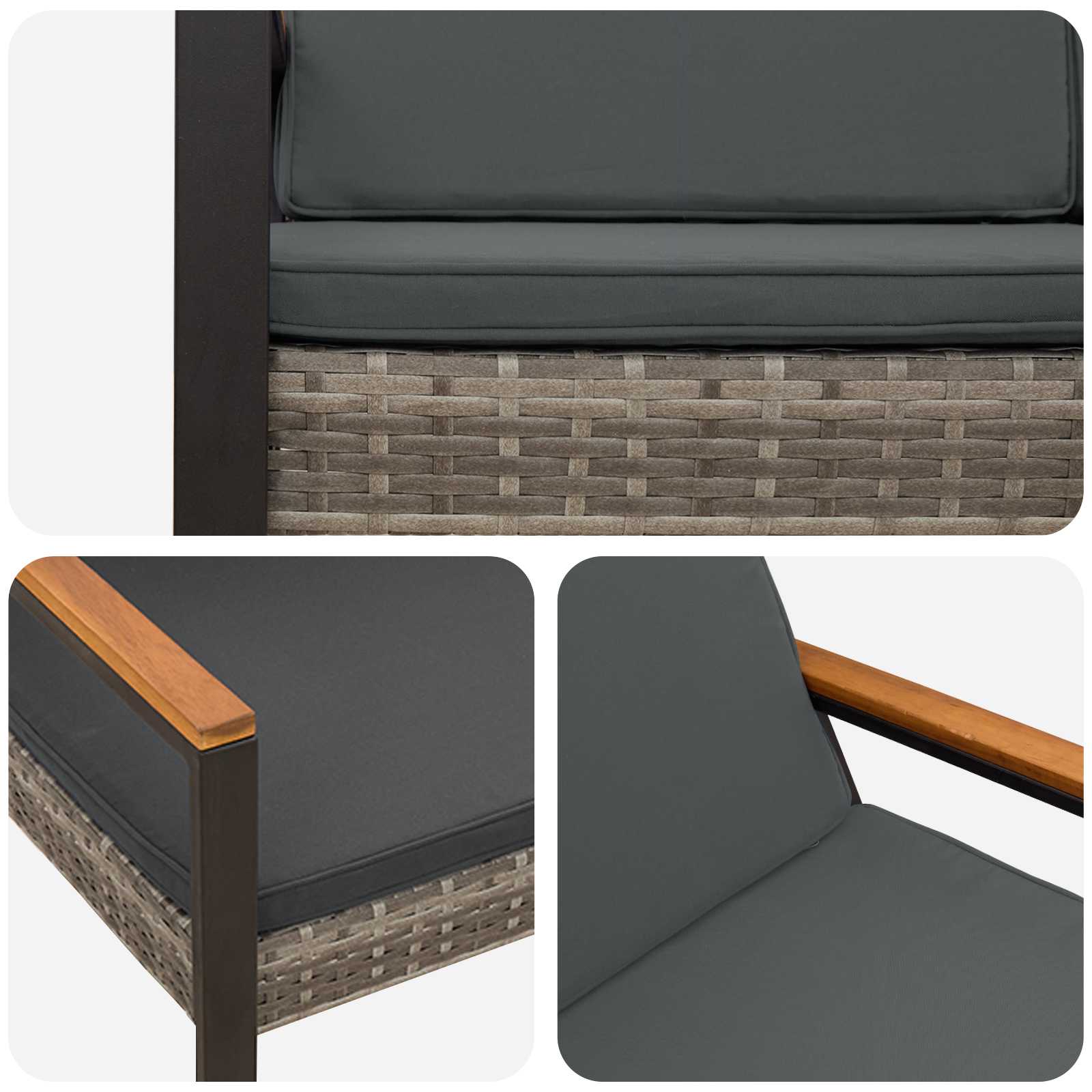 Kerti pad szürke és sötétszürke 107 x 61 x 80 cm polirattan