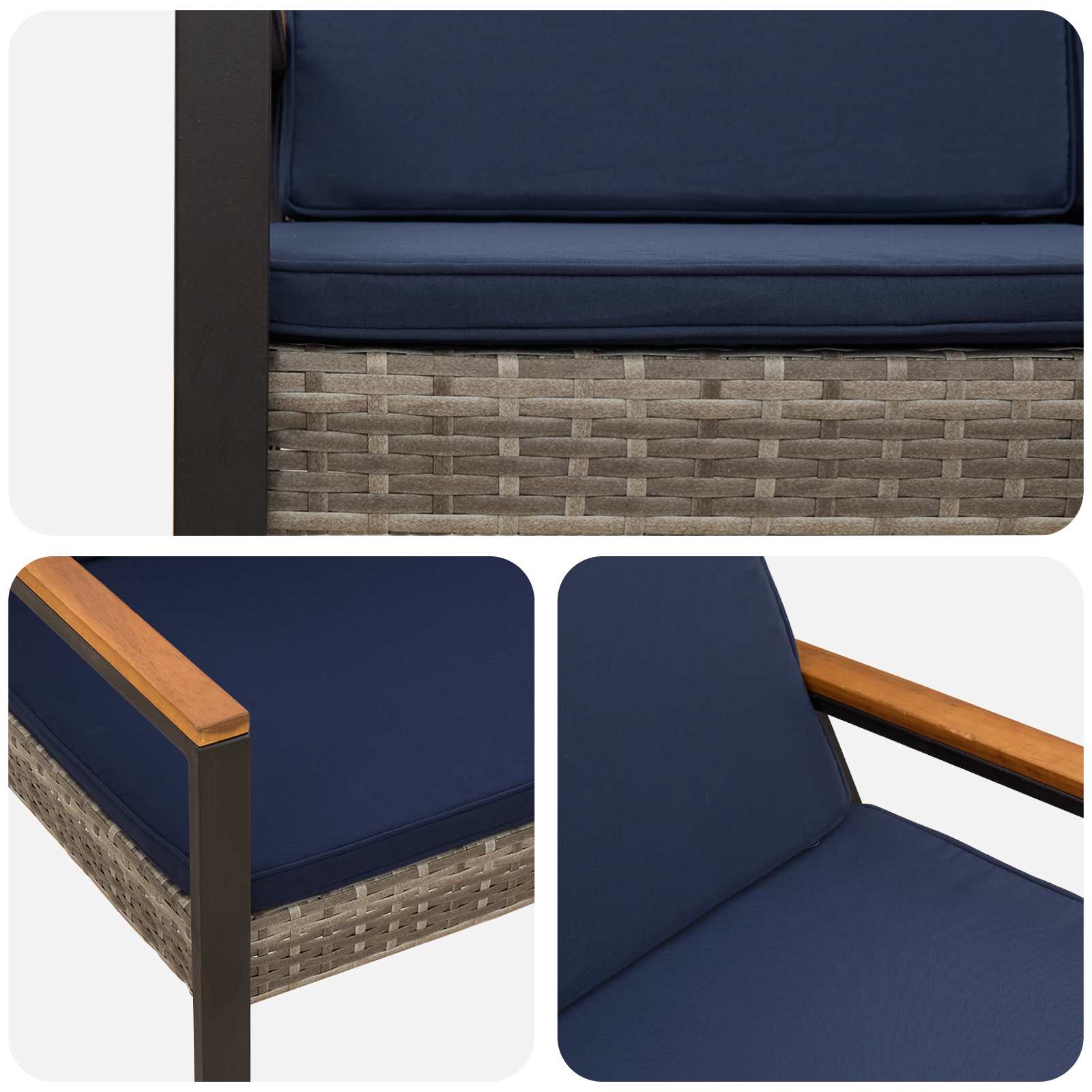 Kerti pad szürke és sötétkék 107 x 61 x 80 cm polirattan