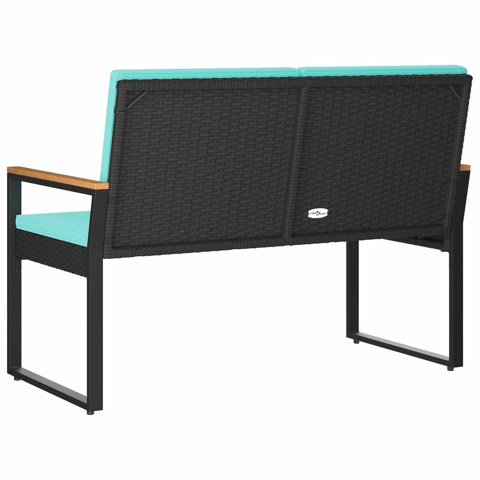 Kerti pad párnával fekete és türkiz 107 x 61 x 80 cm polirattan