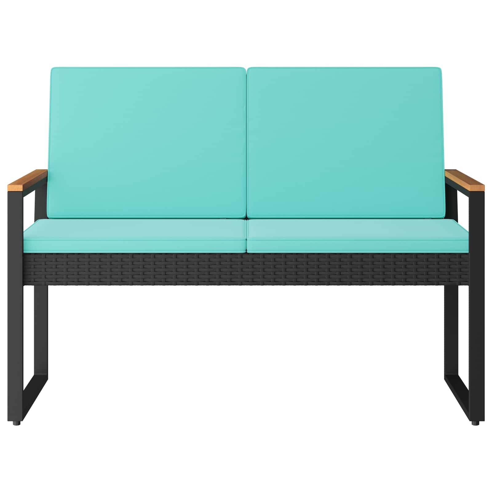Kerti pad párnával fekete és türkiz 107 x 61 x 80 cm polirattan