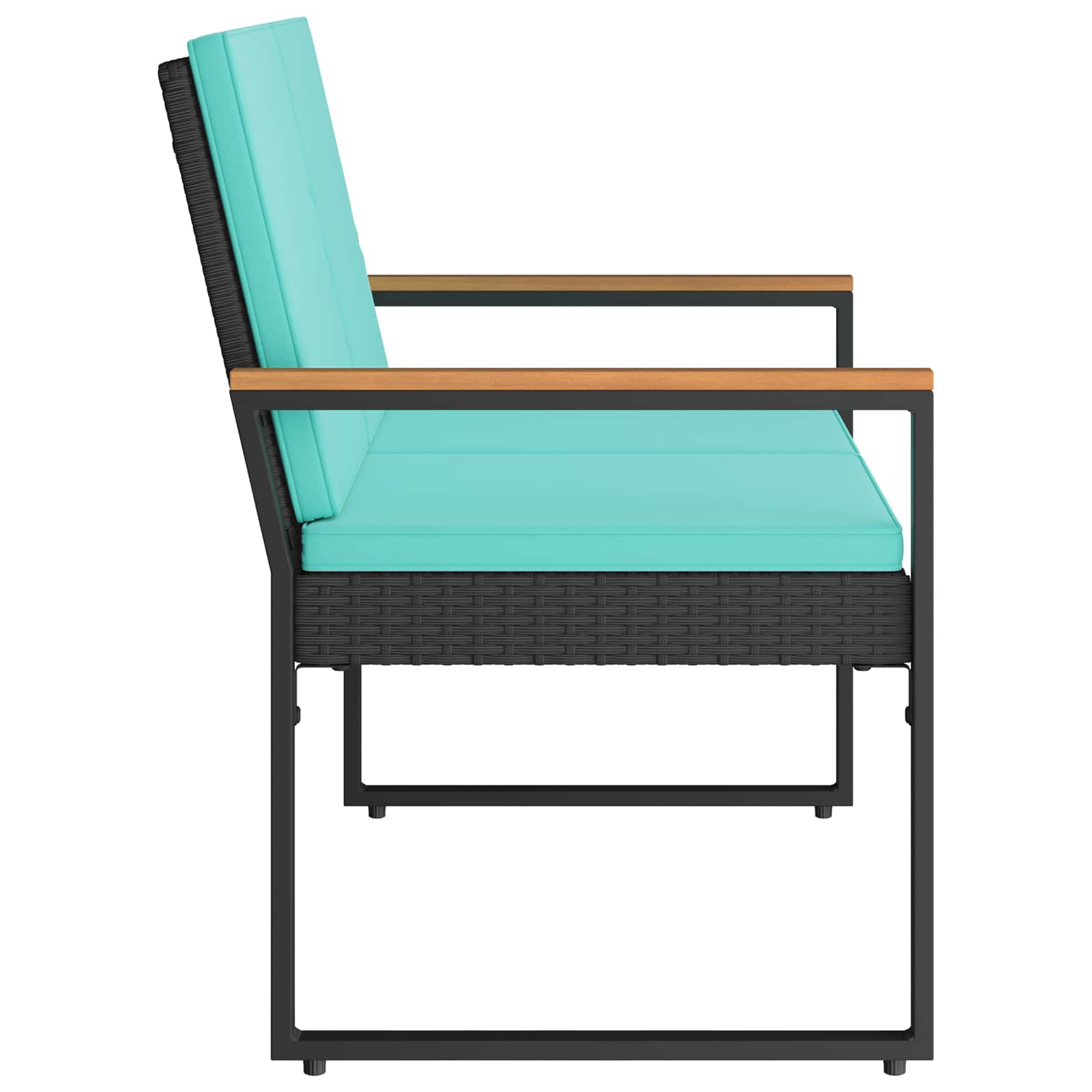 Kerti pad párnával fekete és türkiz 107 x 61 x 80 cm polirattan