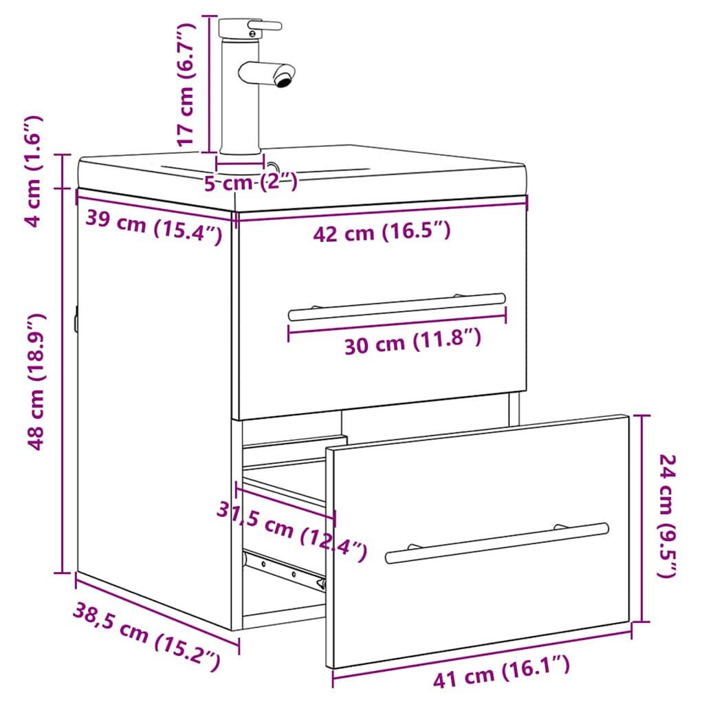 Fürdőszobai mosdószekrény fekete tölgy 41 x 38,5 x 48 cm