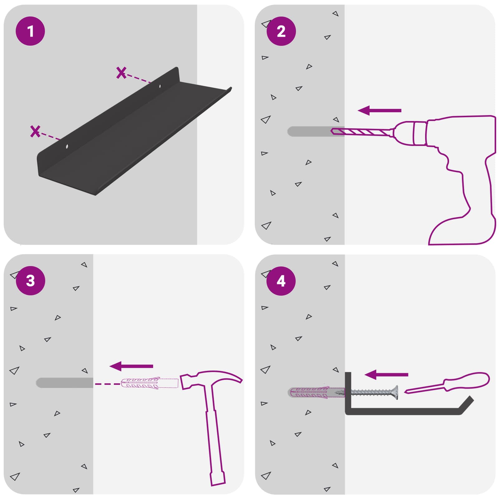 Falpolc polcokkal falra szerelhető 2 pcs fekete 80 x 9 x 2.5 cm