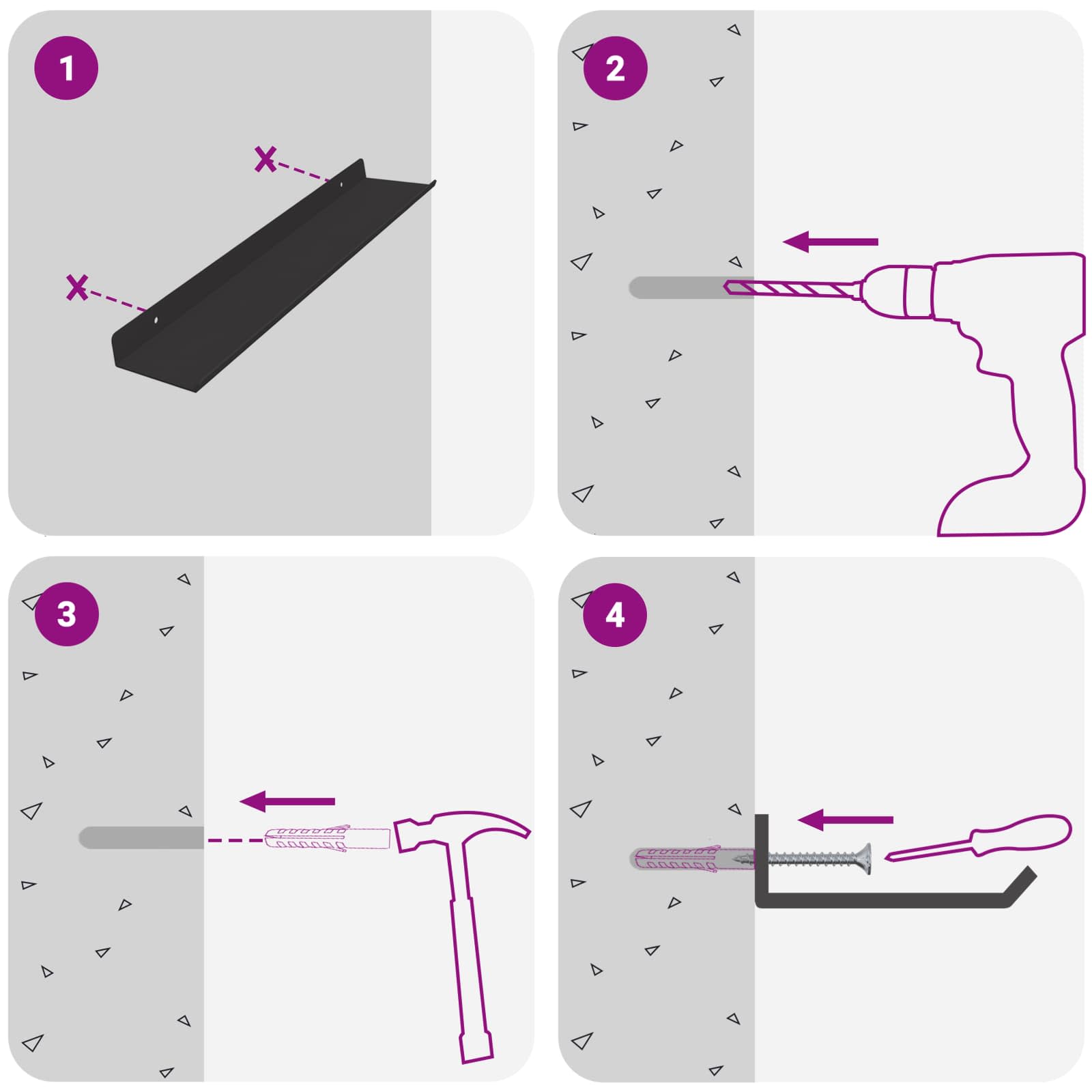 Falpolc polcokkal falra szerelhető 2 pcs fekete 80 x 9 x 2.5 cm