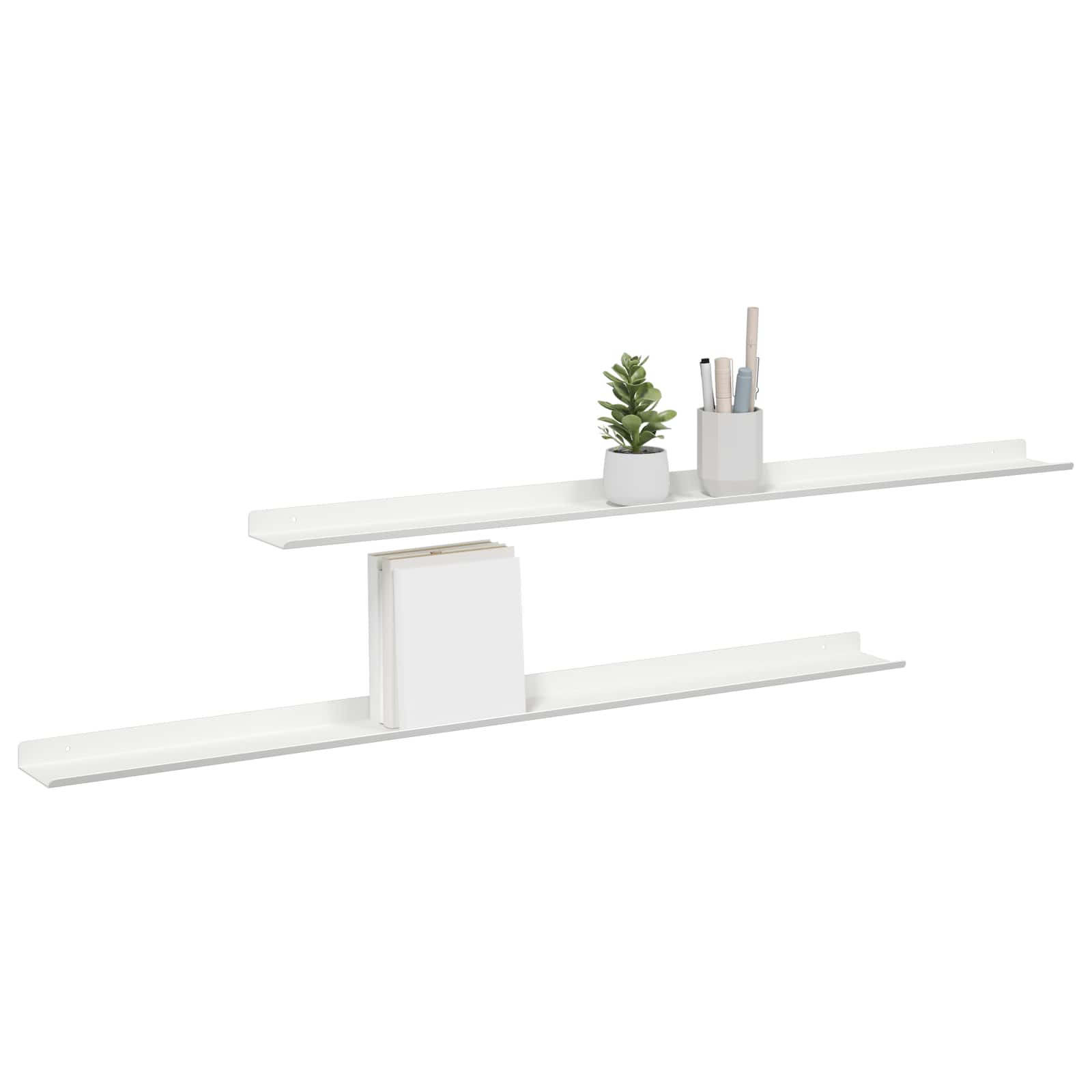 Lebegő polc 2 db fehér 100 x 9 x 2,5 cm acél