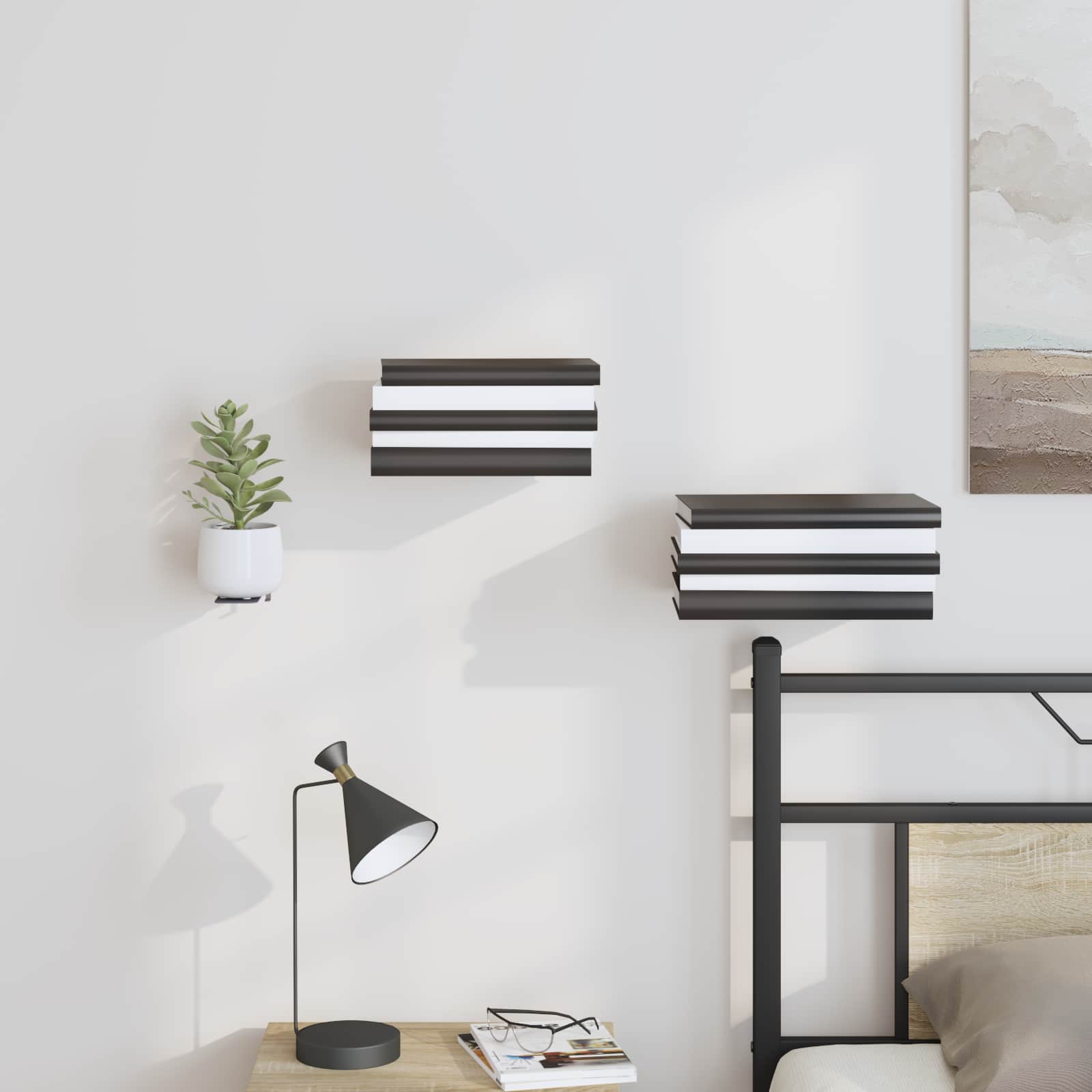 Láthatatlan lebegő polc 4 pcs fekete 6 x 11 x 6.5 cm fém