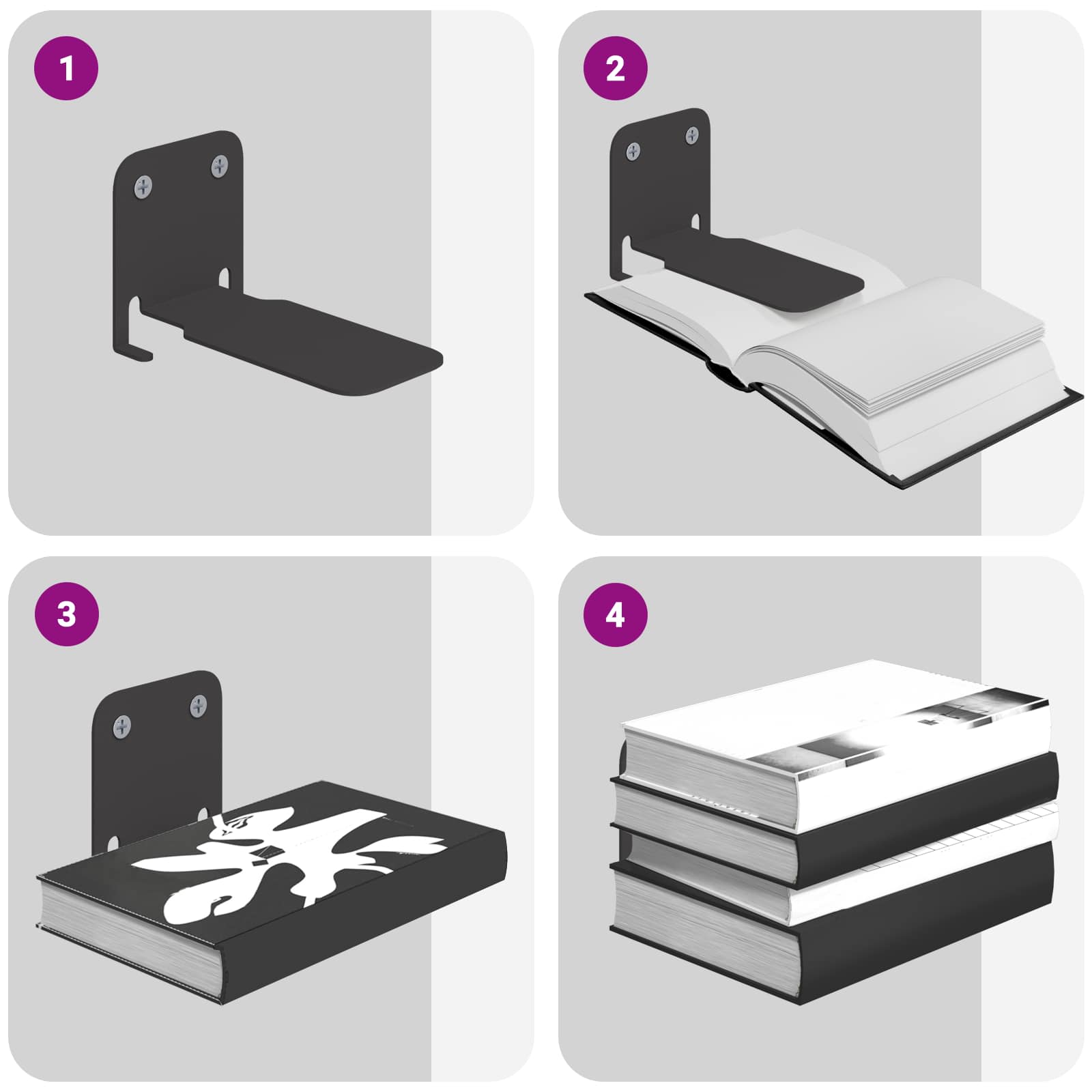 Láthatatlan lebegő polc 4 pcs fekete 6 x 11 x 6.5 cm fém