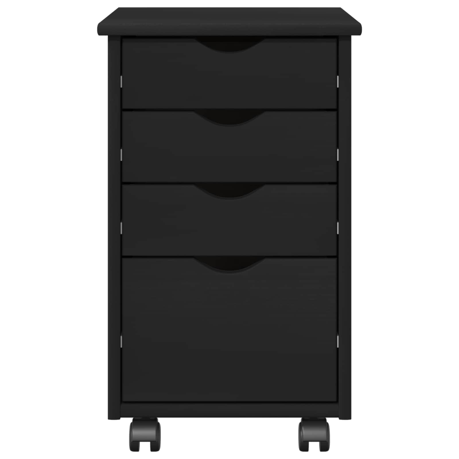 Görgős szekrény kerékkel fekete 34 x 39 x 56 cm tömör fenyőfa