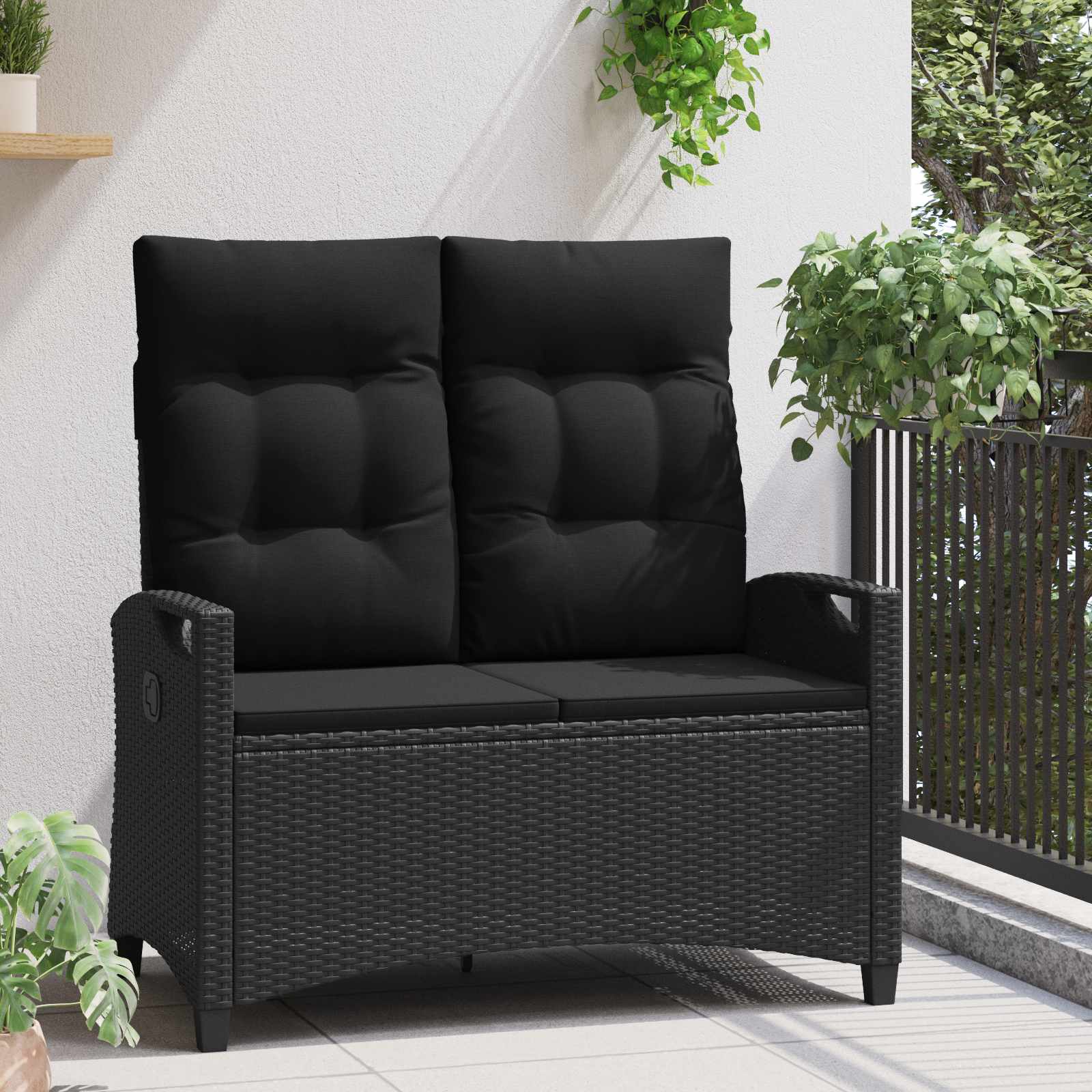 Kerti pad párnával fekete 105 x 60 x 112 cm acél és poliészter