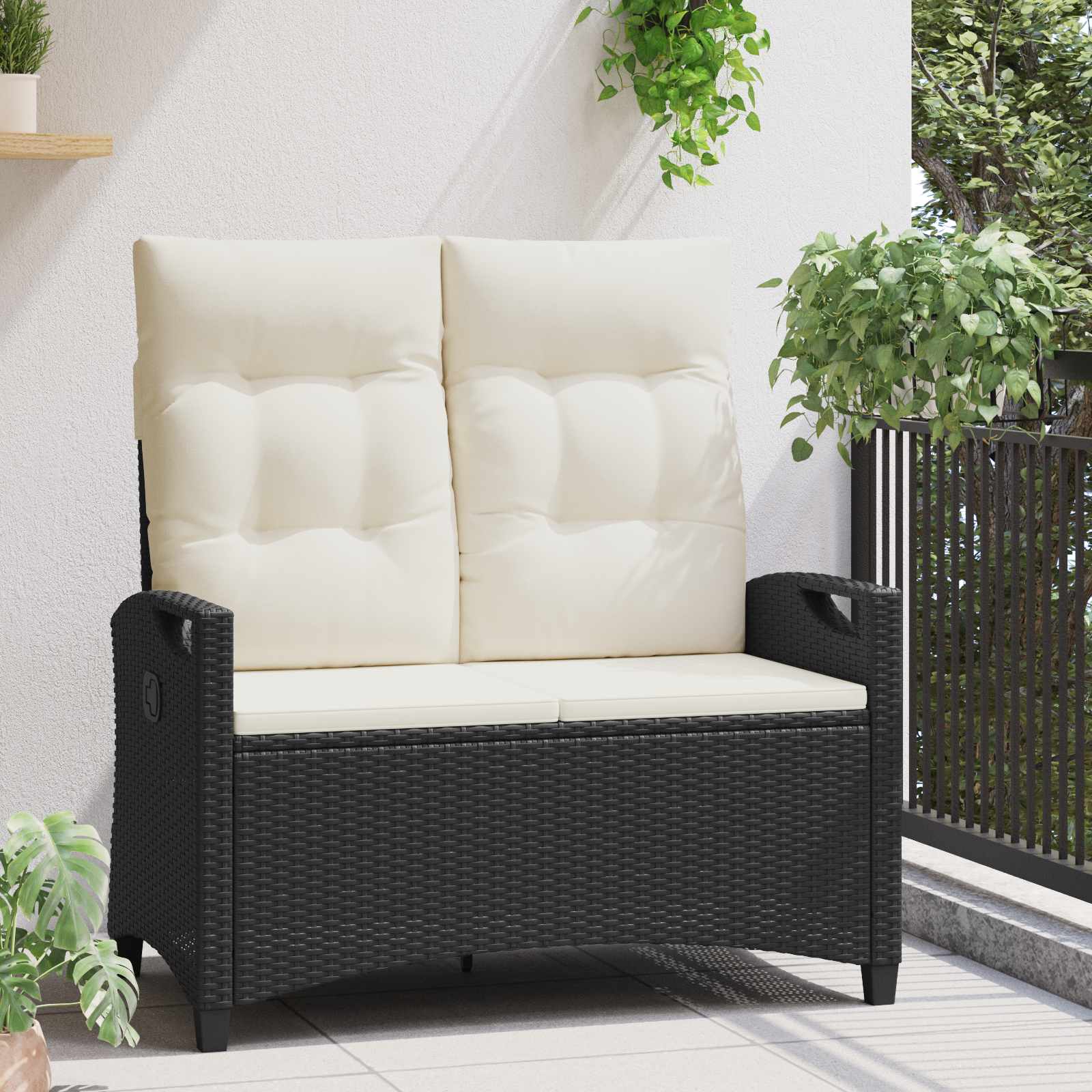 Kerti pad fekete és krém 105 x 60 x 112 cm acél és poliészter