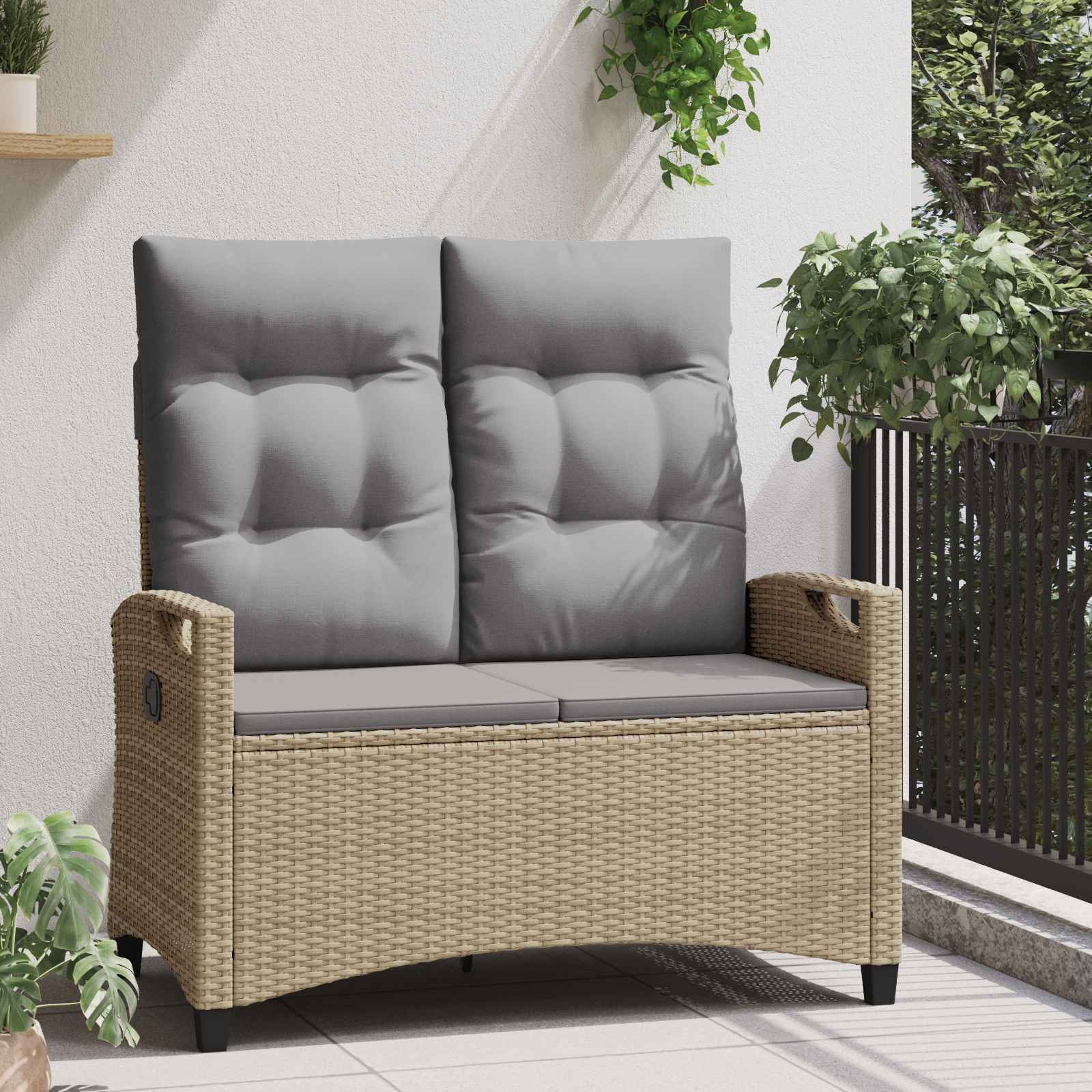 Kerti pad párnával beige és világosszürke 105 x 60 x 112 cm