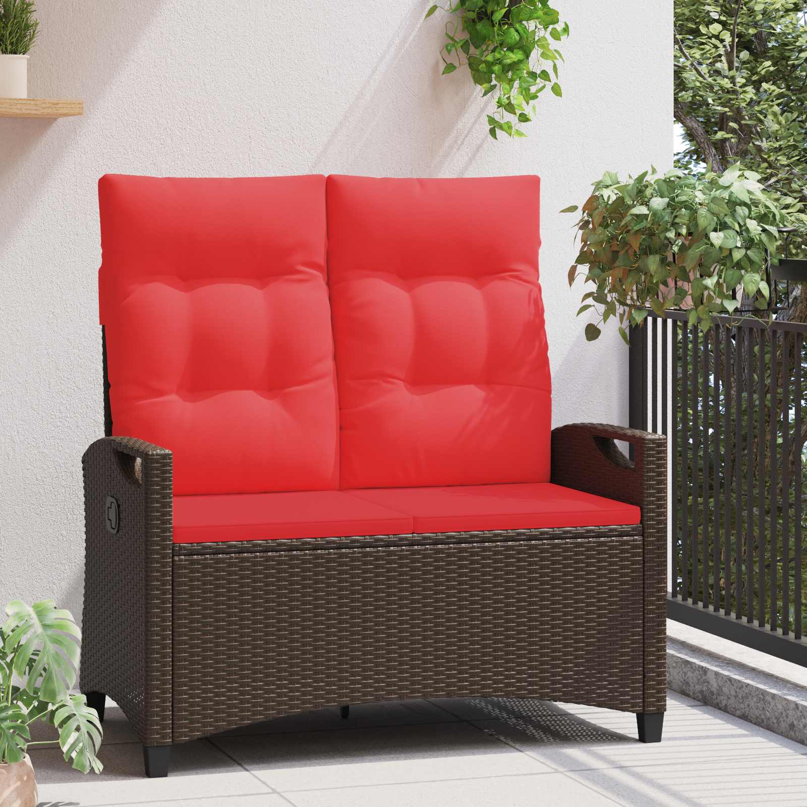 Kerti pad barna és piros 105 x 60 x 112 cm acél és poliészter