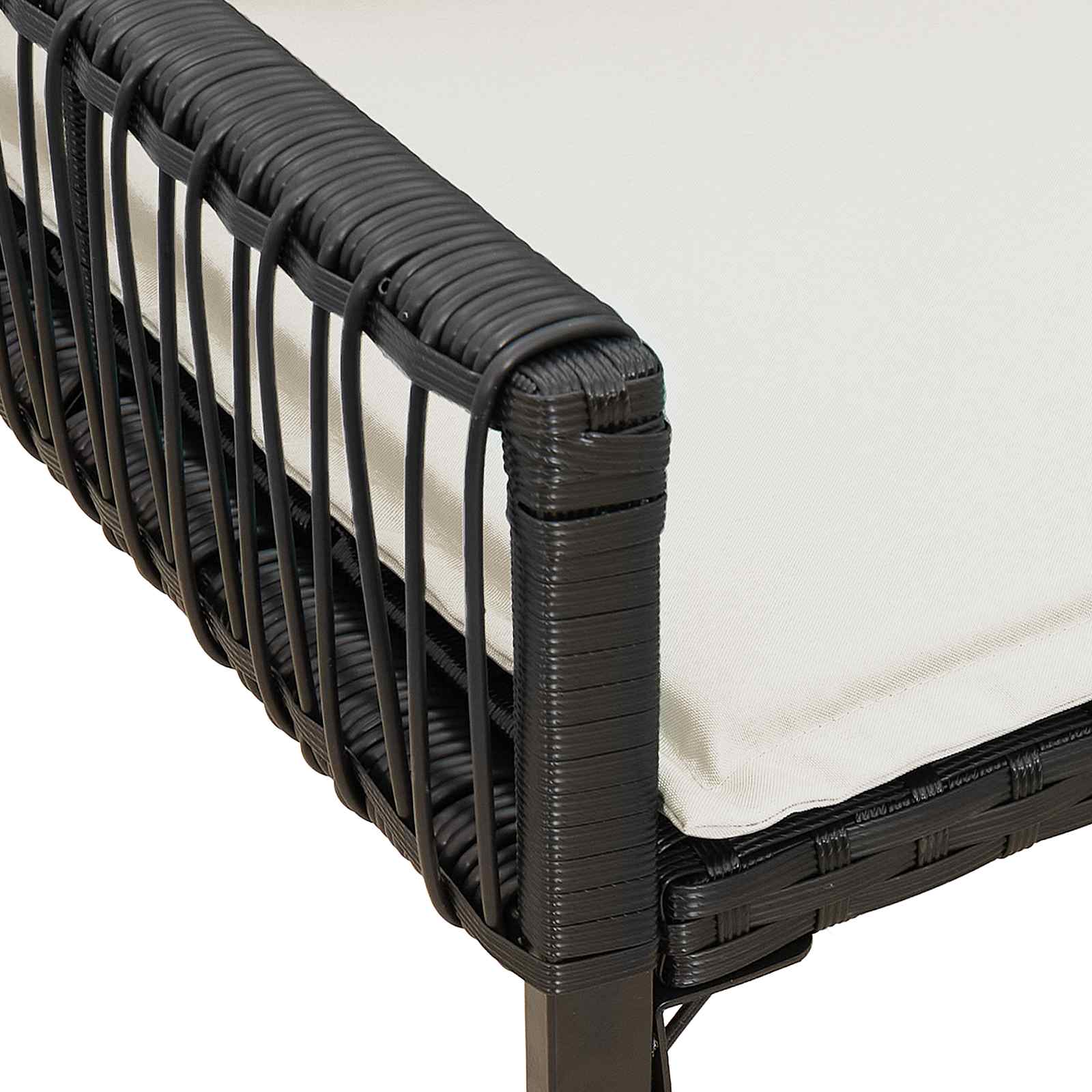 Kerti pad párnával 4 pcs fekete és krémfehér polirattan
