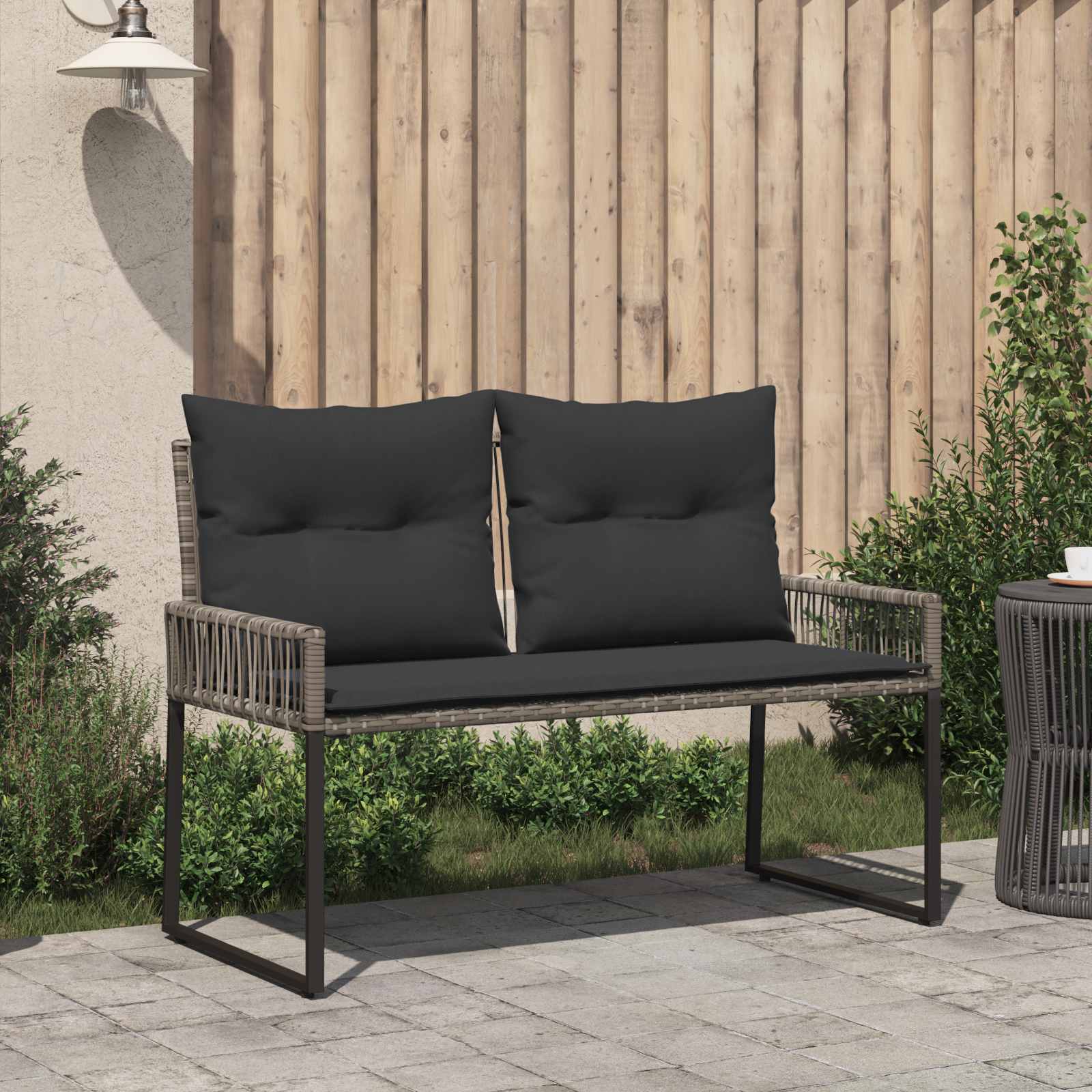 Kerti pad párnával 4 pcs szürke és sötétszürke polirattan