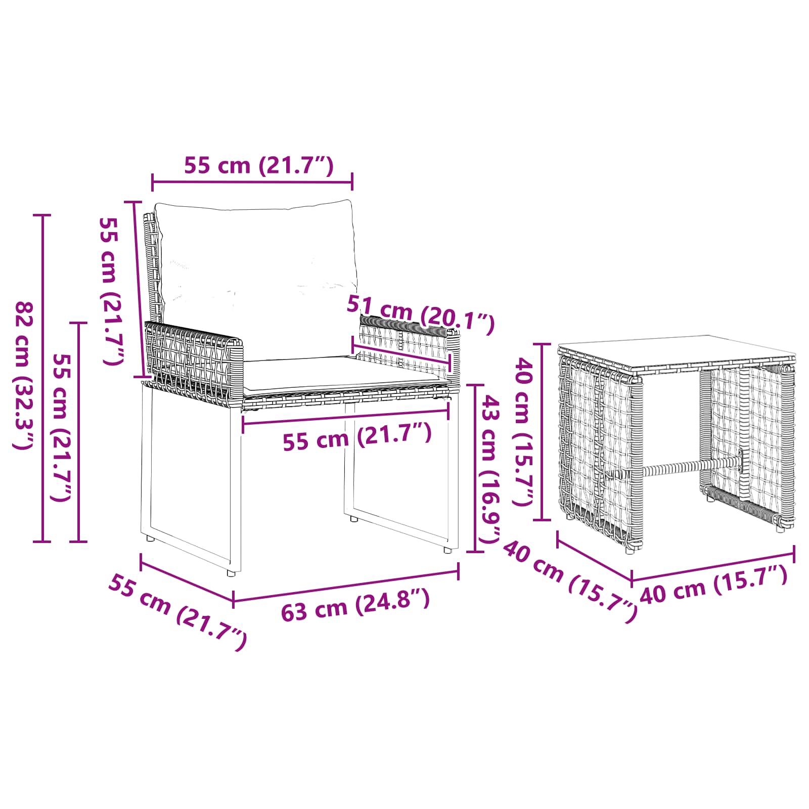 Kültéri bútor szett párnával 3 pcs fekete és türkiz