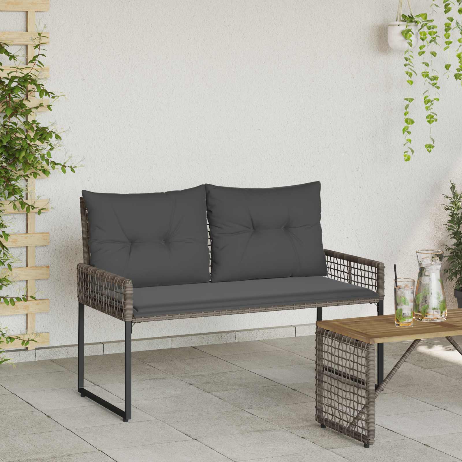 Kerti pad párnával szürke 118 x 55 x 82 cm pe rattan és szövet