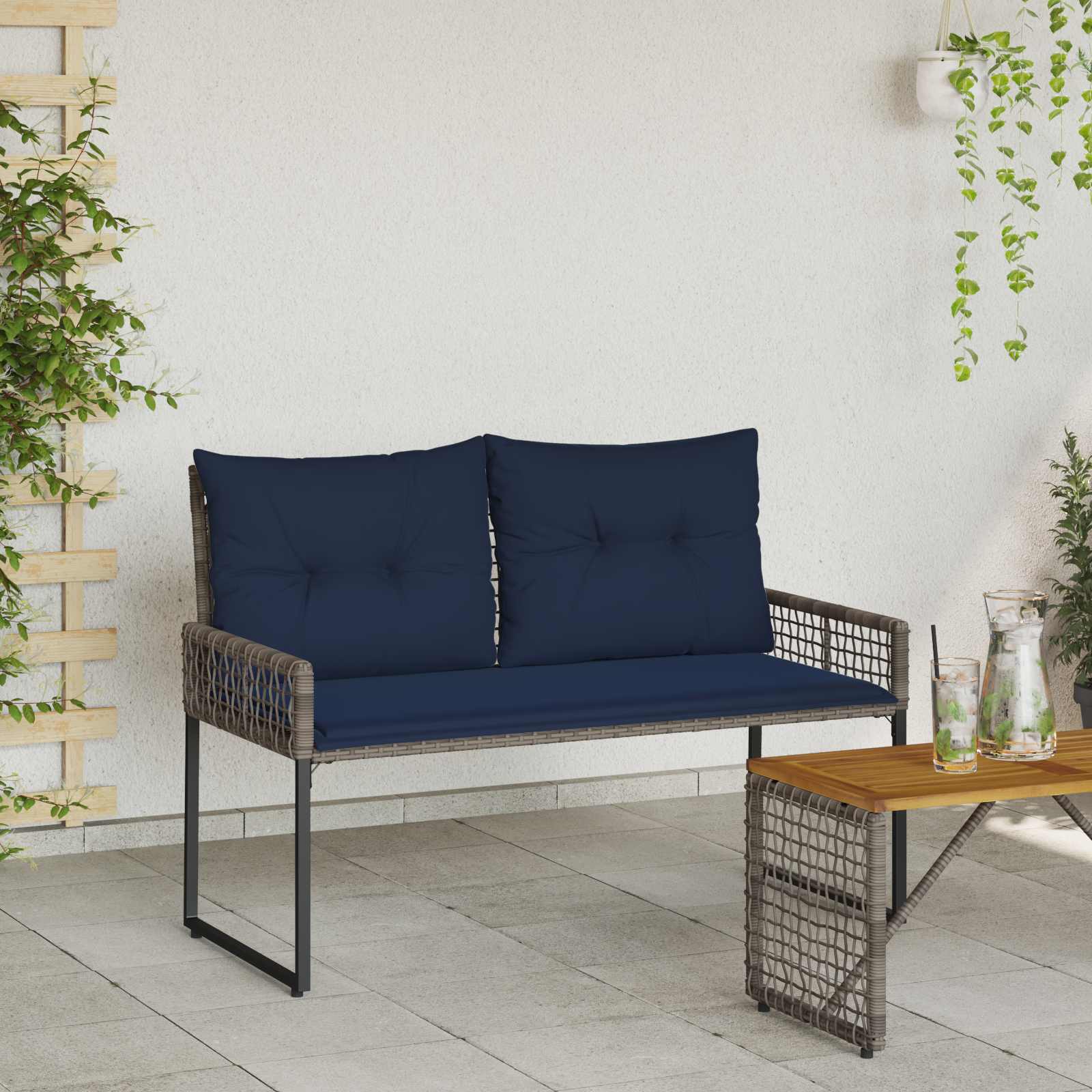 Kerti pad párnával szürke és tengerészkék 118 x 55 x 82 cm