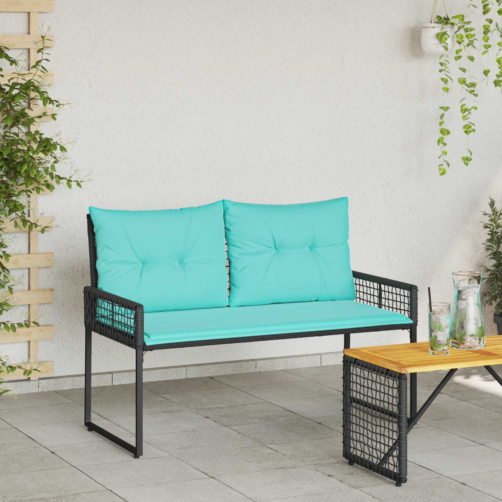 Kerti pad fekete és türkiz 118 x 55 x 82 cm pe rattan és szövet