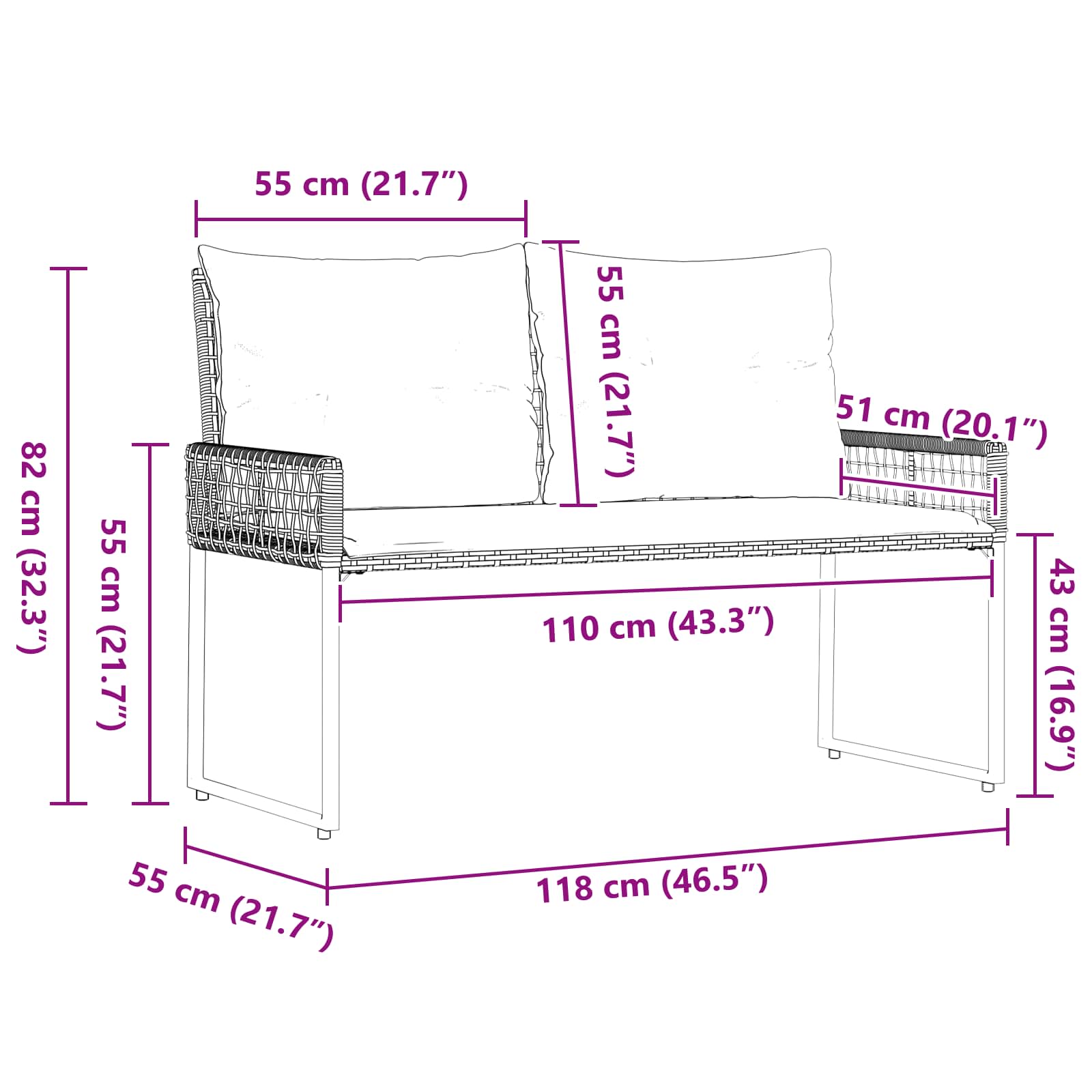 Kerti pad fekete és türkiz 118 x 55 x 82 cm pe rattan és szövet
