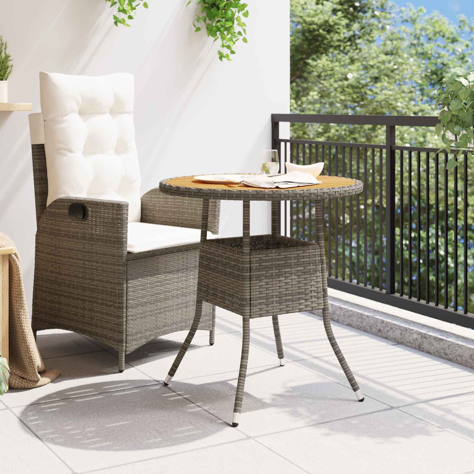 Vacsora asztal szürke és akác 70 x 70 x 73 cm tömör akácfa