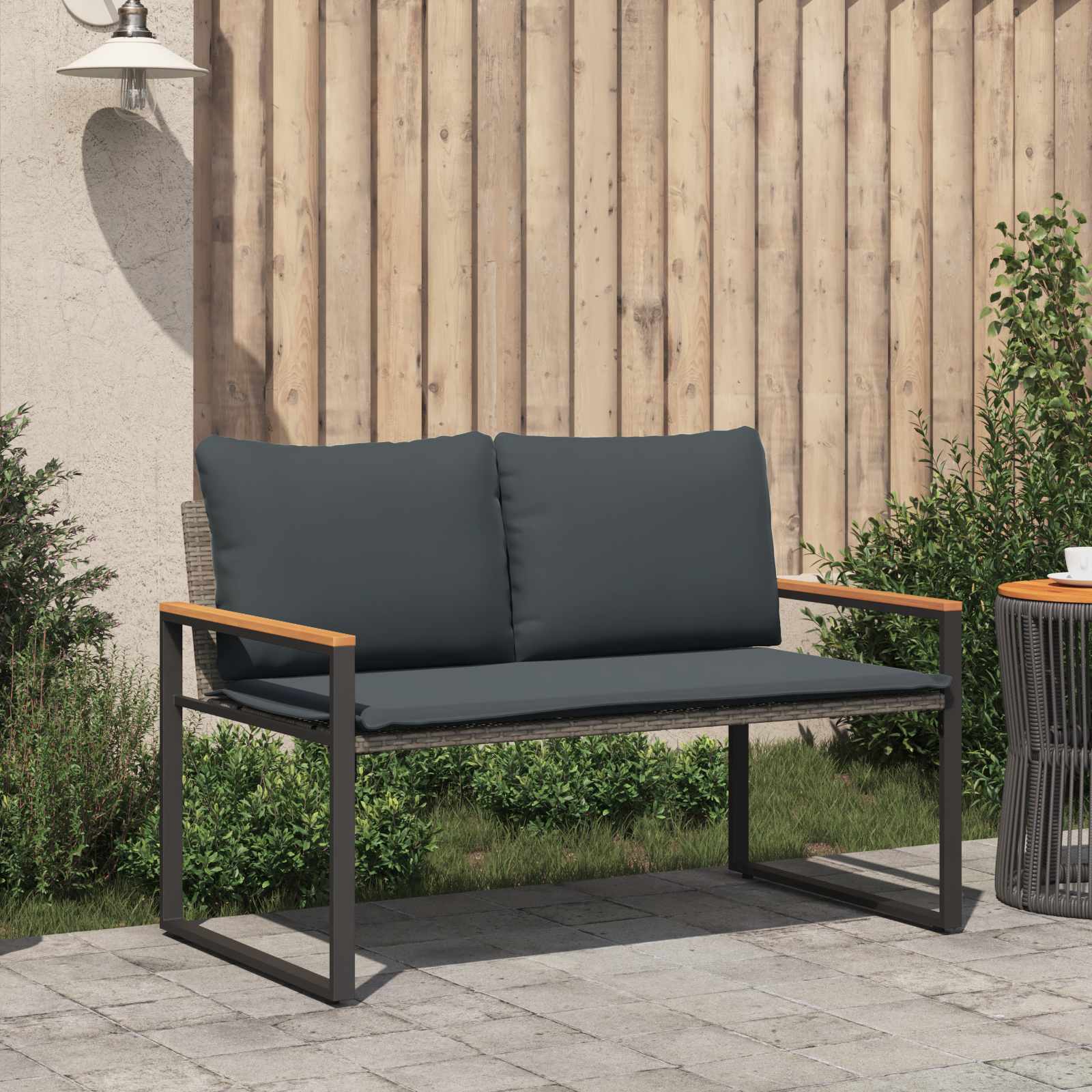 Pad párnával szürke és sötétszürke 115 x 65 x 72 cm rattan