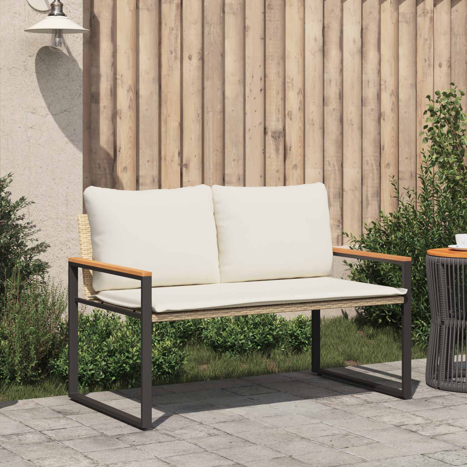 Pad párnával beige és krémszínű 115 x 65 x 72 cm rattan