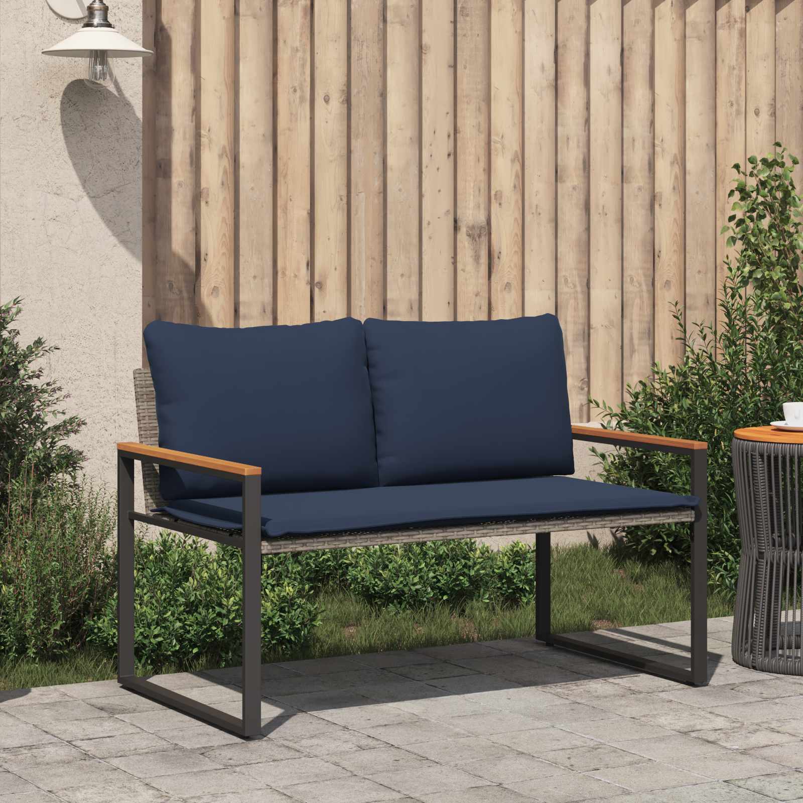 Pad párnával szürke és sötétkék 115 x 65 x 72 cm rattan