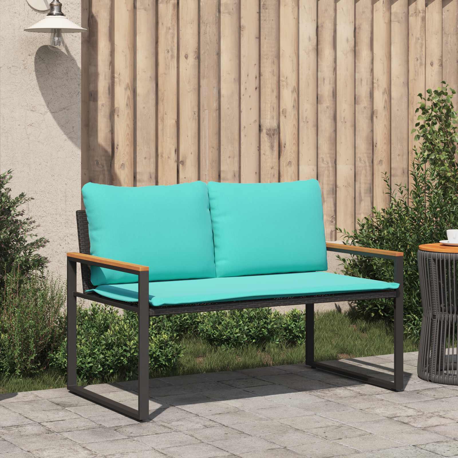 Pad párnával fekete és türkiz 115 x 65 x 72 cm rattan