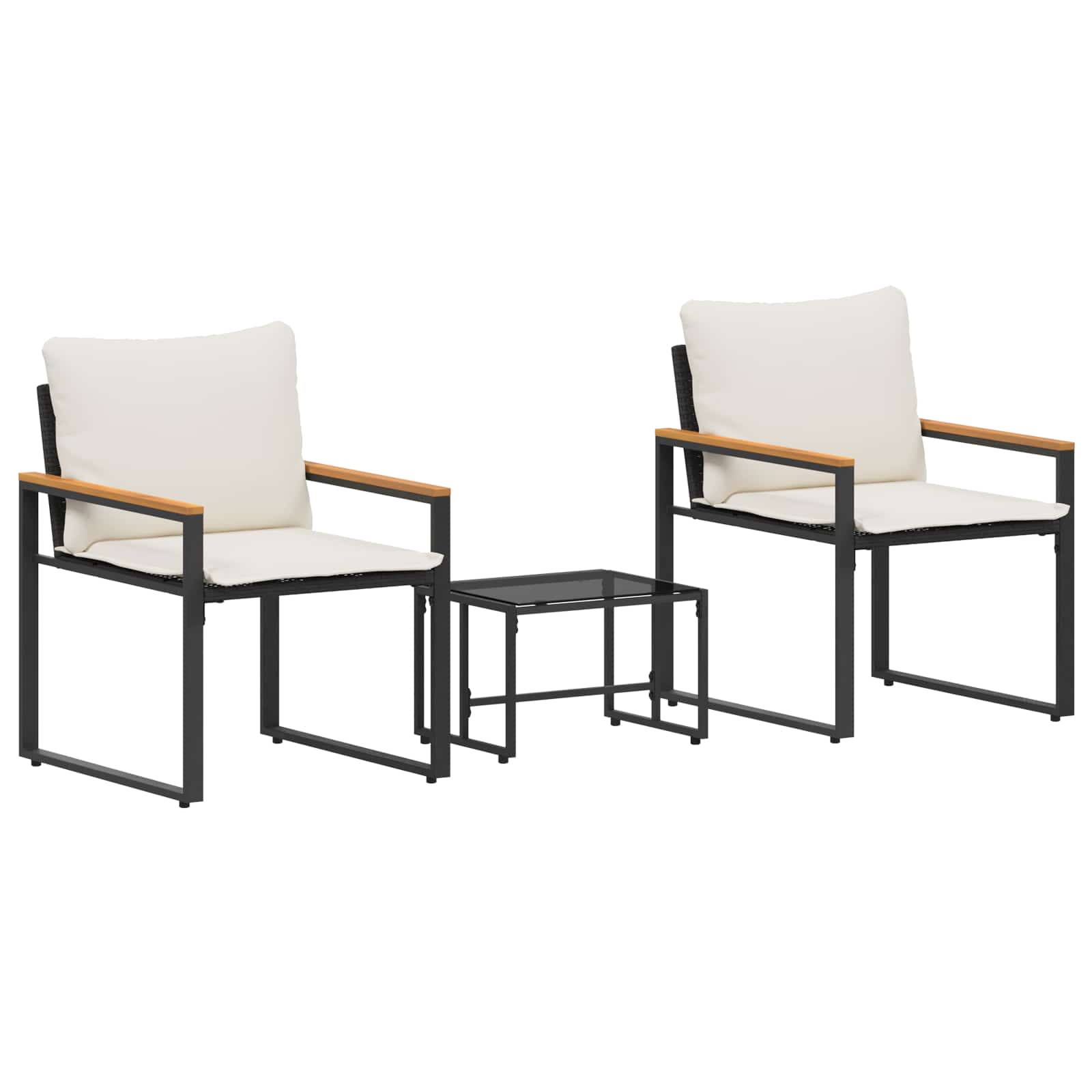 Bútor szettek párnával 3 pcs fekete és krémfehér rattan