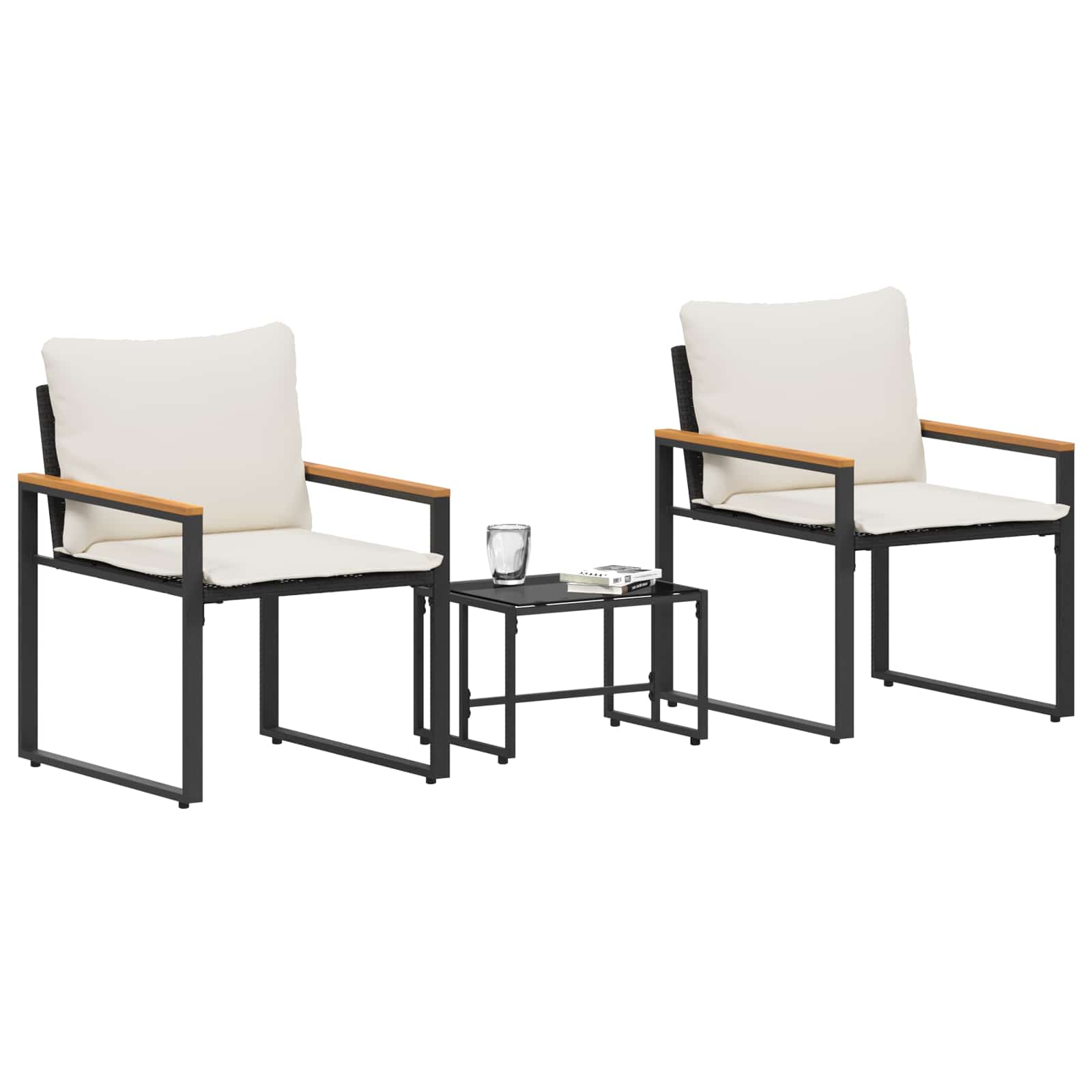 Bútor szettek párnával 3 pcs fekete és krémfehér rattan