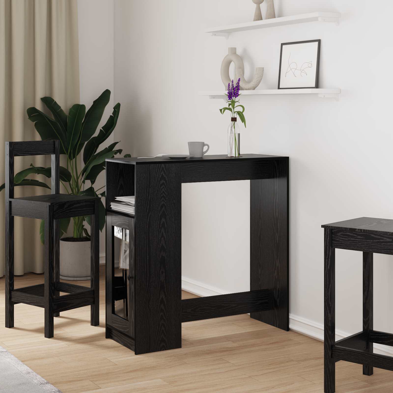 Bárasztal polcokkal fekete tölgy 101 x 40 x 103,5 cm faanyag