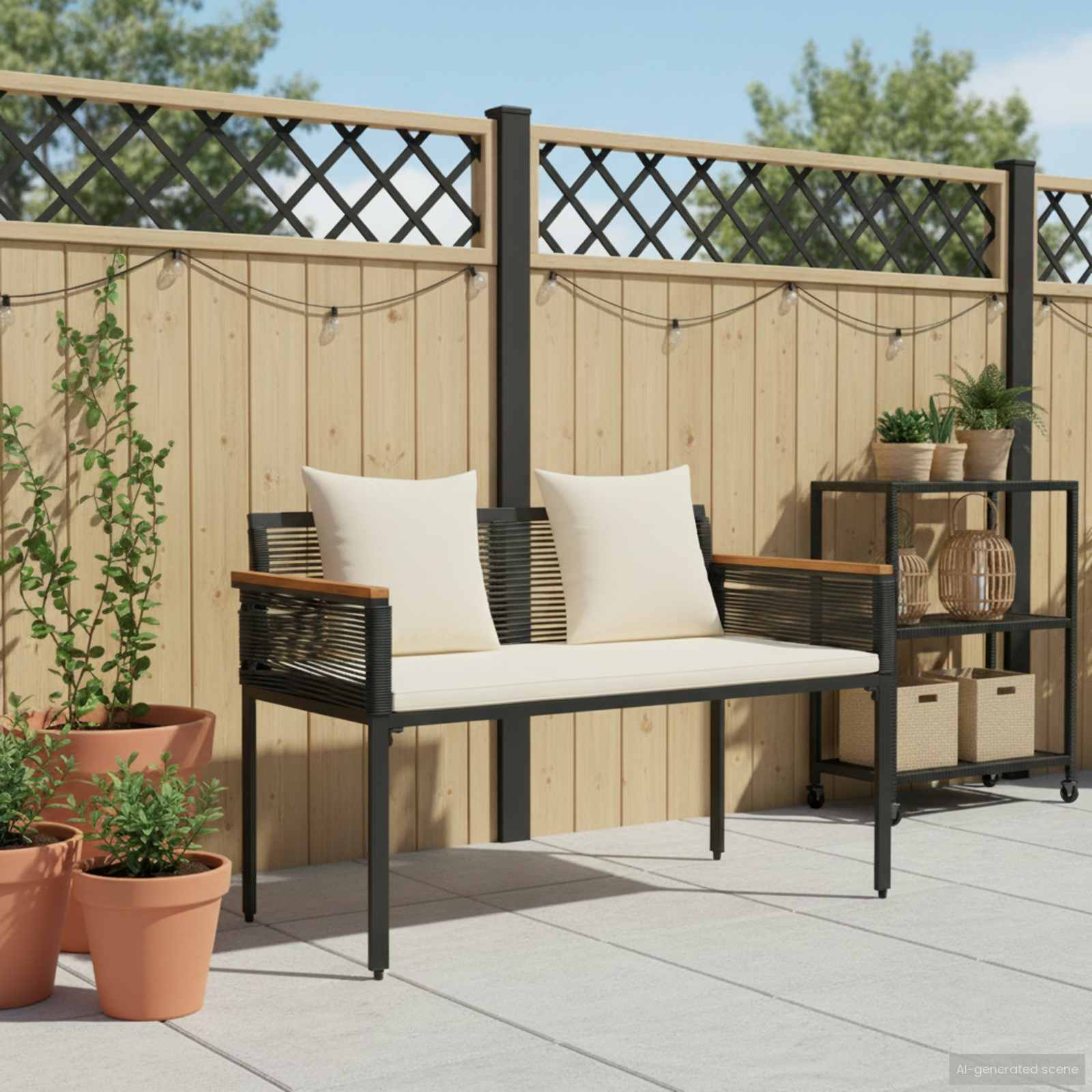 Kerti pad fekete és krémfehér 117 x 54 x 74.5 cm polirattan